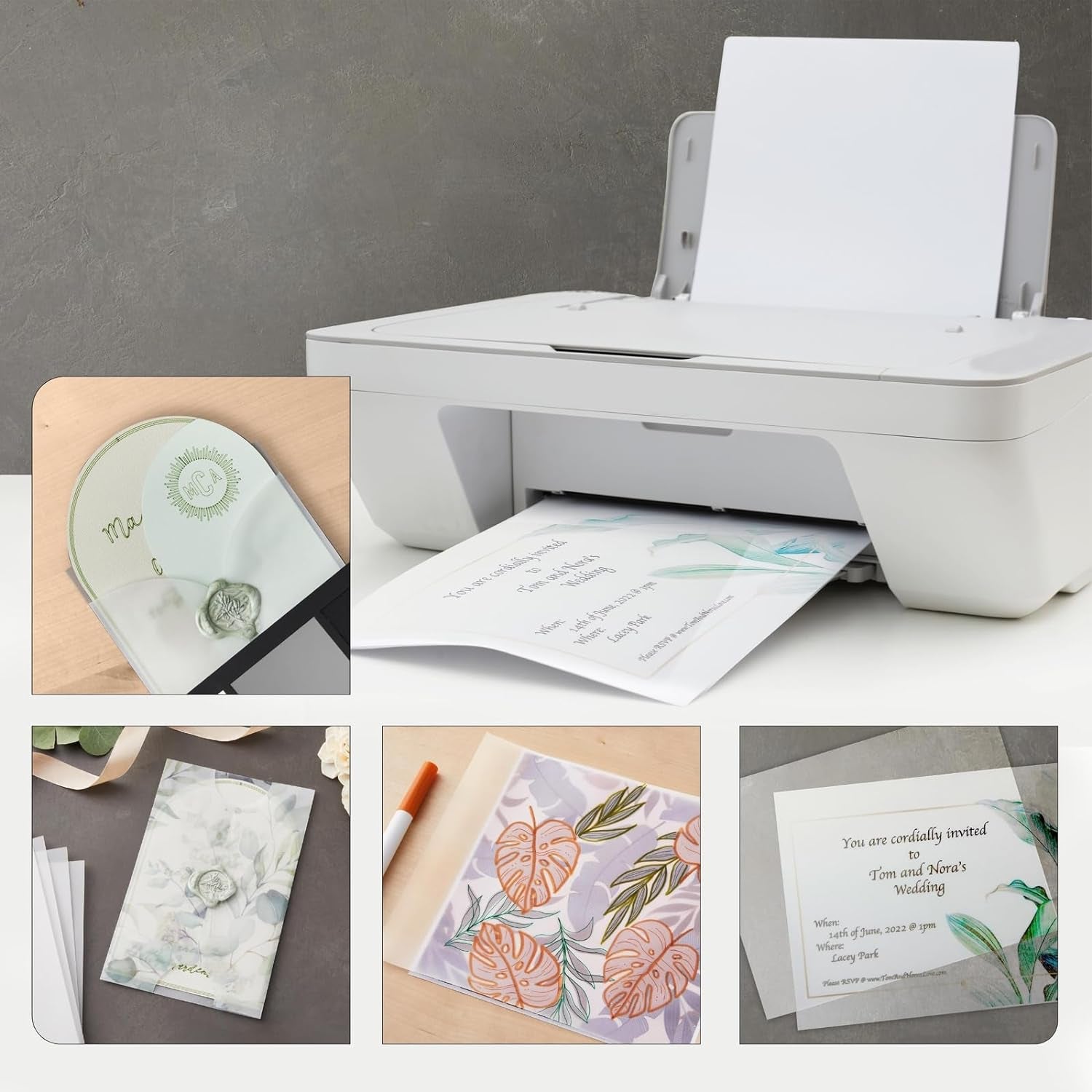 100 Sheets 8.5 X 11 in Translucent Vellum Paper - 93Gsm/63Lb Printable Tracing Paper for Invitation, Sketching & Card Overlays - Tracing Paper for Printer - Vellum Paper for Invitations
