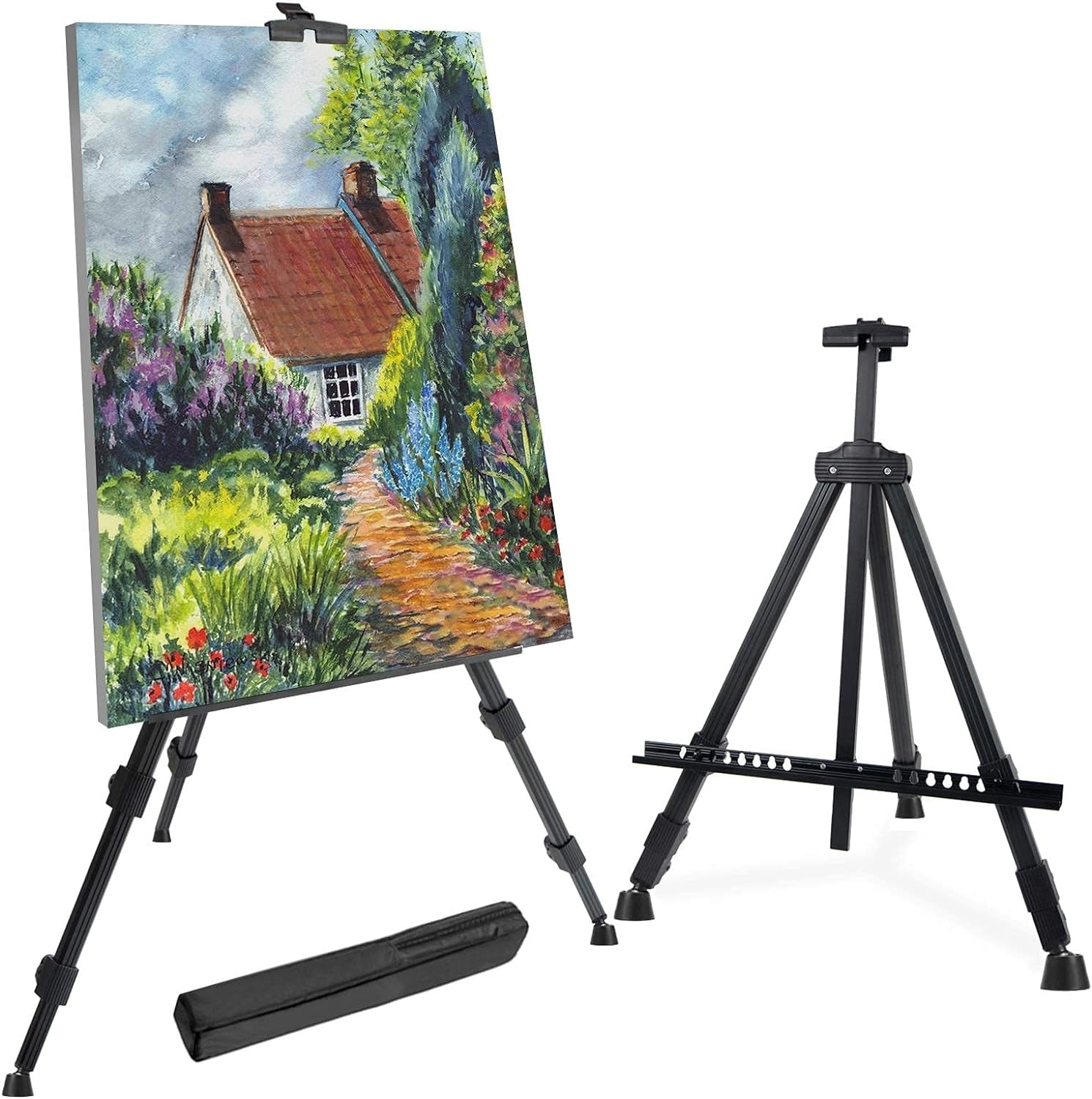 72 Inch Tall Folding Easel Stand for Display, Aluminum Metal Tripod Art Easel Adjustable Height from 22 to 72 - Instant Poster Easels for Painting Canvas - Floor Standing Easel, Black with Bag
