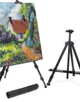 72 Inch Tall Folding Easel Stand for Display, Aluminum Metal Tripod Art Easel Adjustable Height from 22 to 72 - Instant Poster Easels for Painting Canvas - Floor Standing Easel, Black with Bag