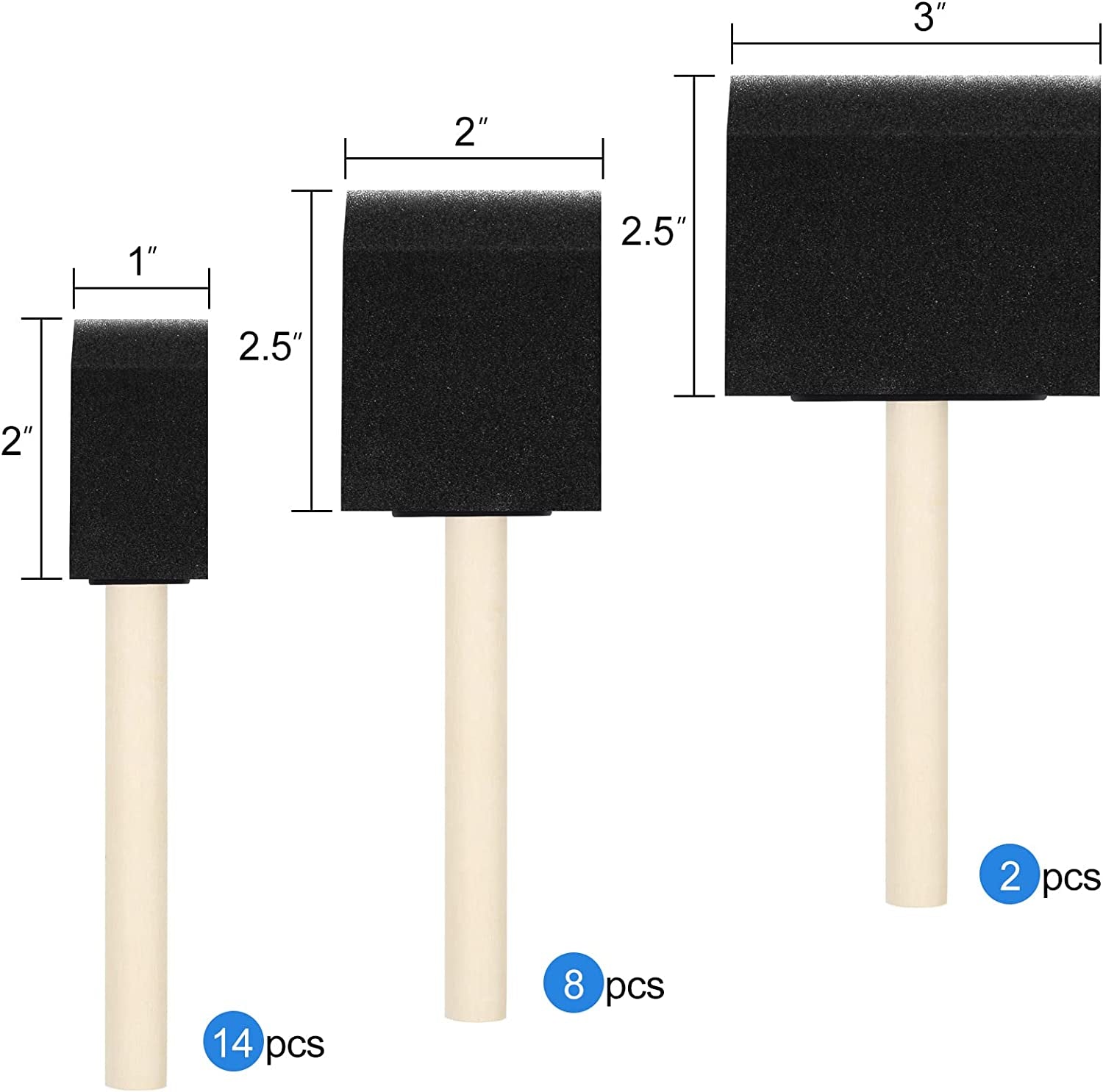 24 Pcs Foam Paint Brushes, Wood Handle Sponge Brushes for Painting, Staining, Varnishes, and DIY Craft Projects (1'', 2'' and 3'')