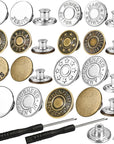 100 Sets Buttons for Jeans, 17Mm and 20Mm No-Sew Removable Adjustable Metal Jean Buttons Pins, Pants Jeans Button Replacement Tightener Repair Combo Thread Rivets and Screwdrivers in Storage Box