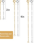 6 Pcs Necklace Extenders, 2", 4", 6" Silver and Gold Plated Necklace Extender Chain Set for Necklaces, Bracelet and Women Jewelry Making