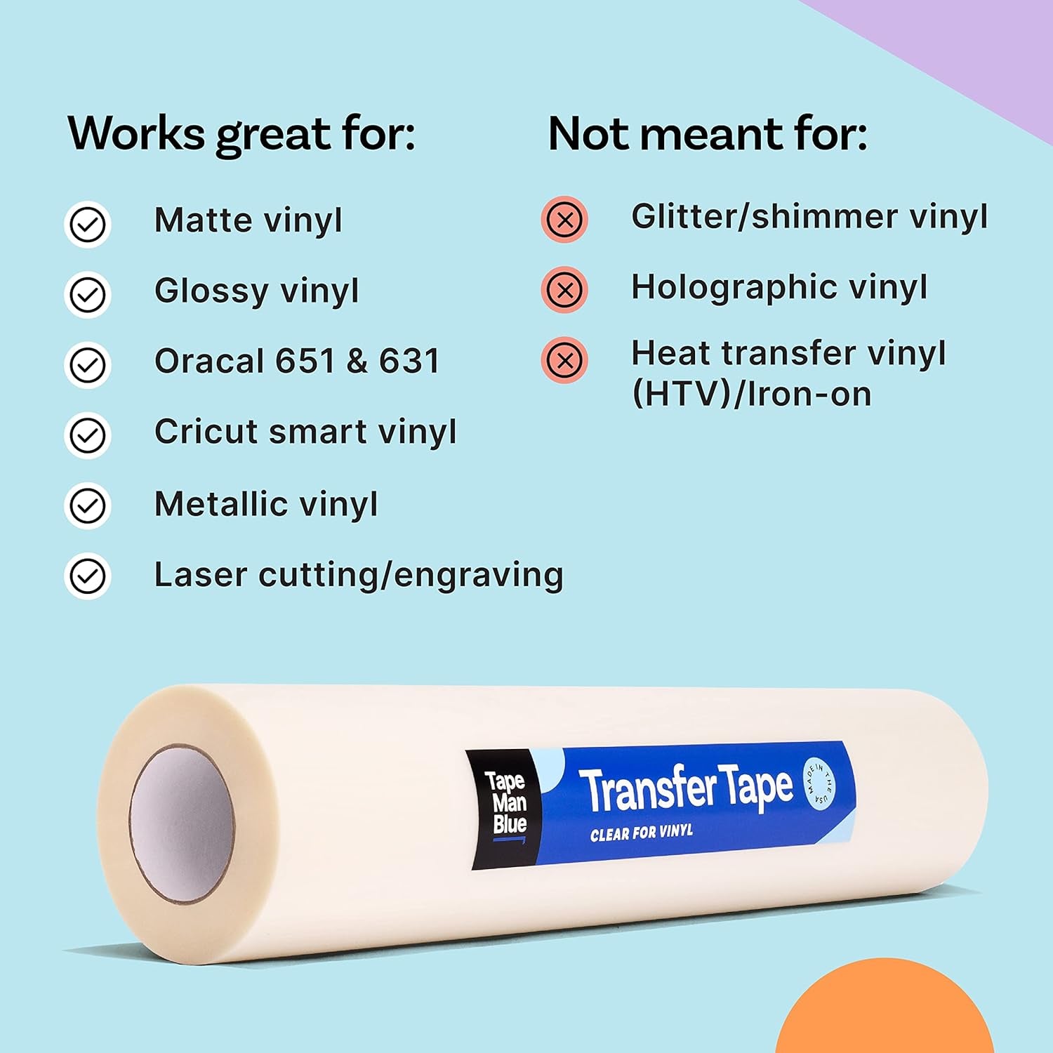 Transfer Tape for Vinyl, 24 Inch X 100 Feet, Clear Film with Medium-High Tack Adhesive. American-Made Application Tape for Vinyl Graphics