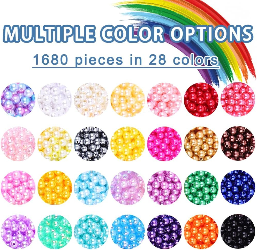 Pearl Beads for Bracelets Making 28 Colors Pearl Beads, 1680Pcs Multicolor Pearl Beads for Necklaces Earrings Making, round Pearl Beads Kit DIY Crafts for Girls Kids Adults