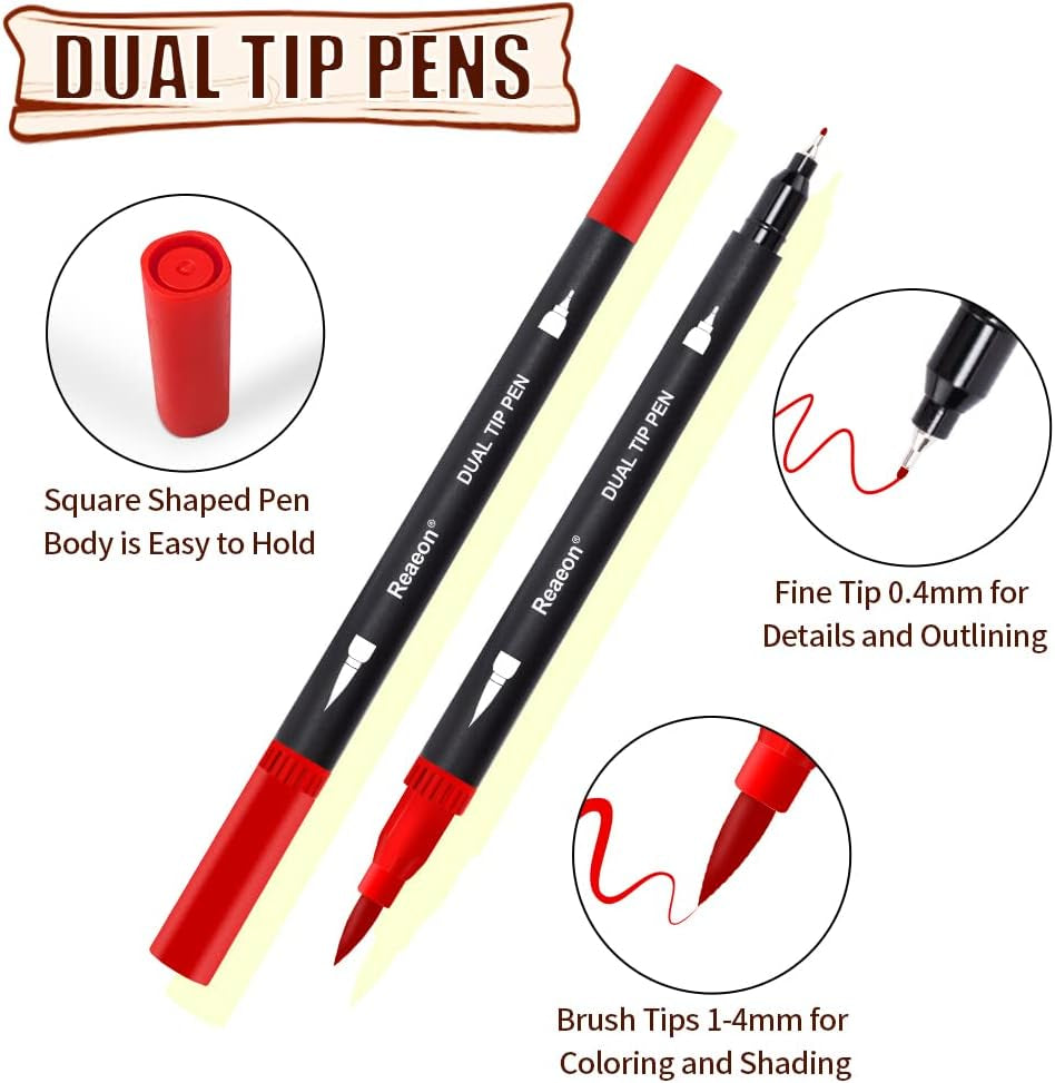 Coloring Markers Pen, Dual Brush Tip Marker for Adult Coloring, 34 Color Calligraphy Fine Tip Pen for Beginner Journal Planner, Drawing, Doodle