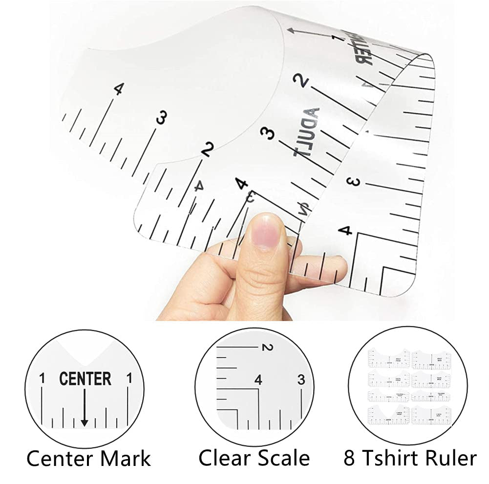 Tshirt Ruler Teflon Sheets Heat Tape,3 Teflon Sheets for Heat Press,8 Tshirt Ruler Guide for Vinyl Alignment,1 Heat Resistant Tape
