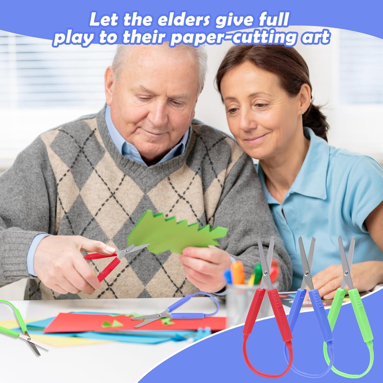3Pcs Loop Scissors,  7.8 Inch Spring Scissors Mini Training Loop Scissors Loop Scissors Colorful Grip Scissors Loop Handle with Easy-Open Squeeze Handles for Special Needs and Elderly