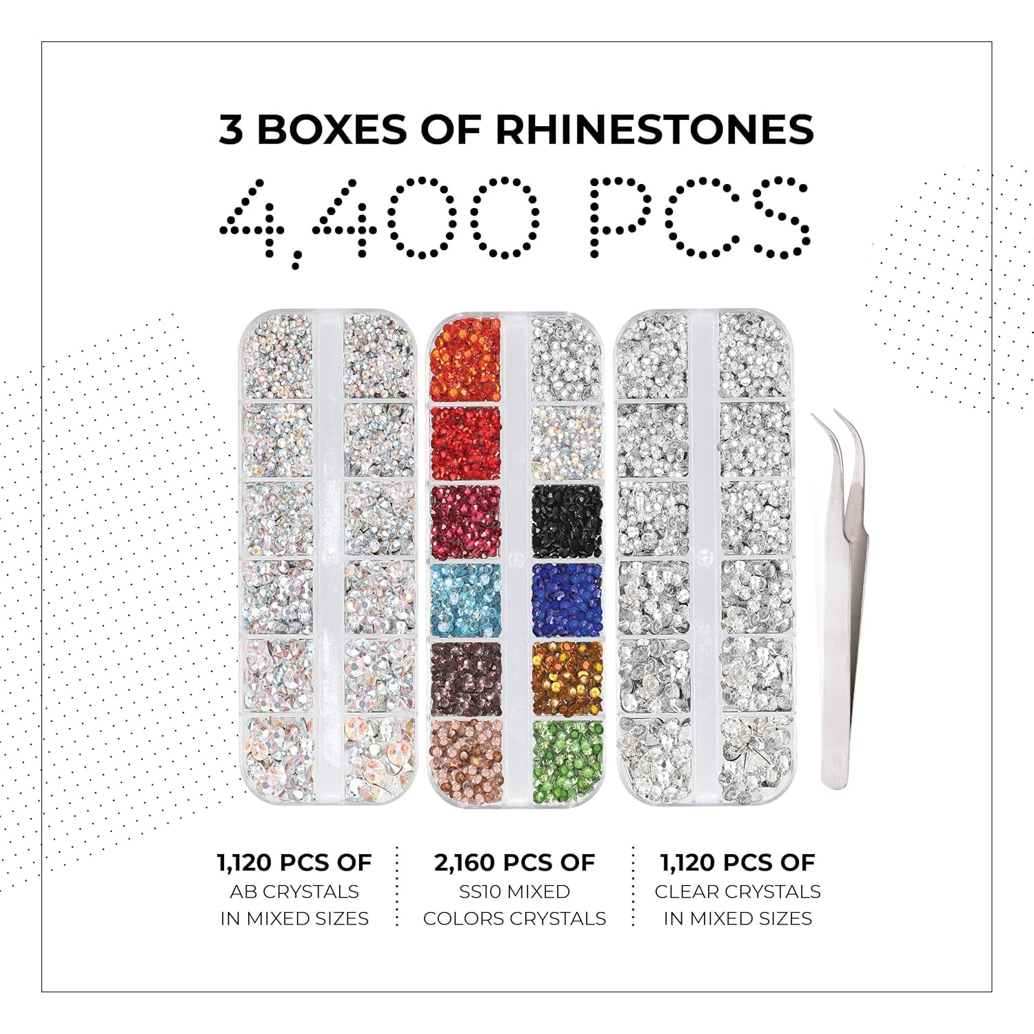 Hotfix Applicator, , Bedazzler Kit with Rhinestones, DIY Wand Setter Tool Kit with 7 Different Tip Sizes, Tweezers, Cleaning Brush, User Manual, and 4400 Rhinestones - Black