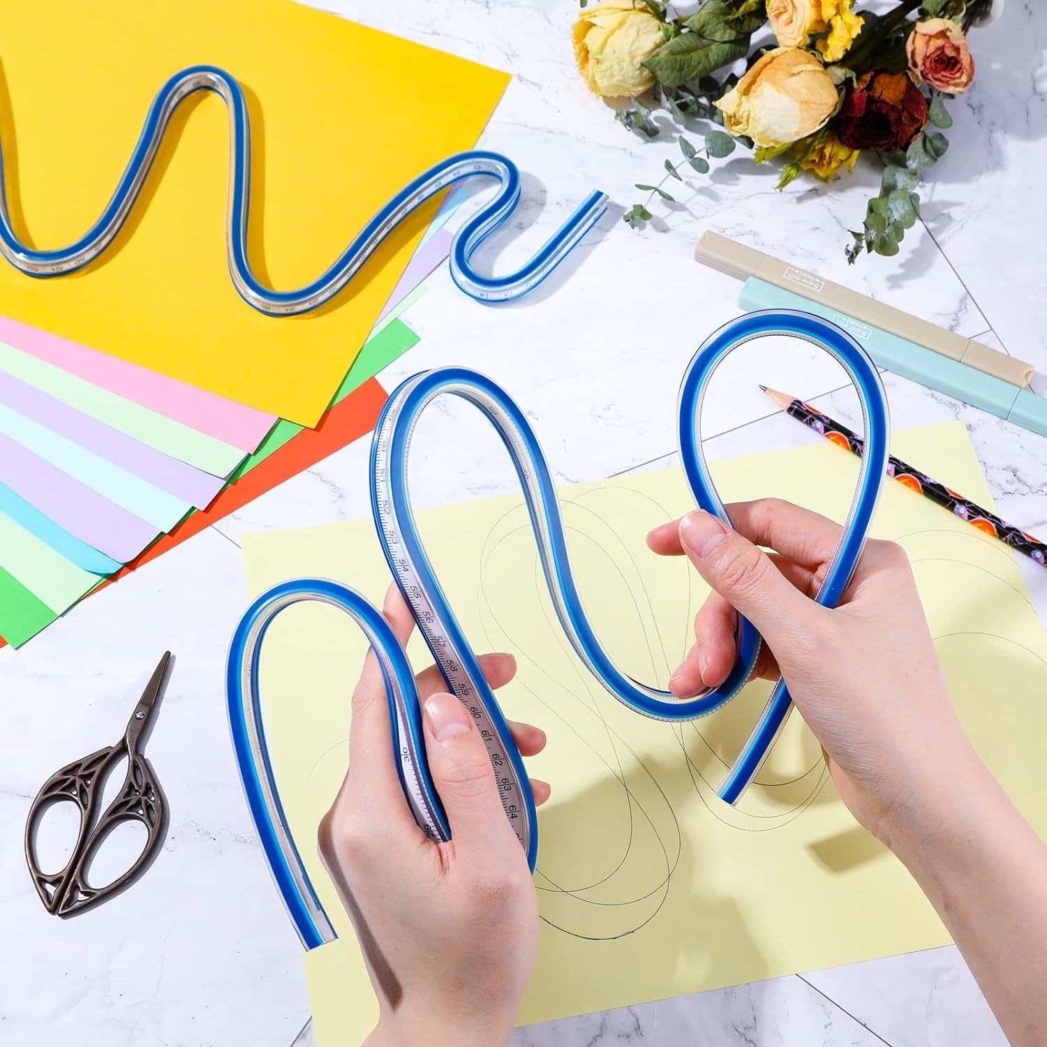 2 Pieces 24'' and 36'' Flexible Curve Rulers Double Side Scale Ruler for Sewing Woodworking Engineering Drawing Design Graphics Garment