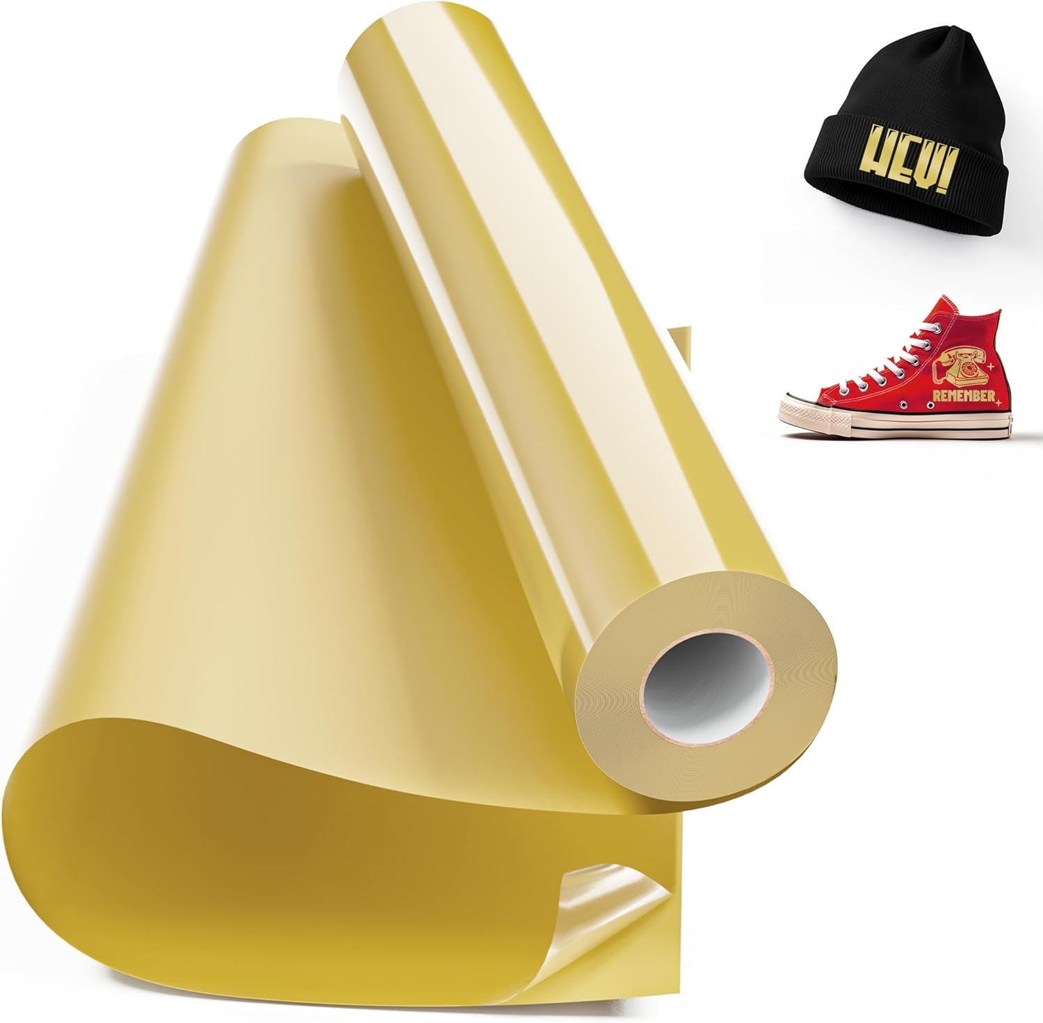 Dull Gold Iron on Vinyl, 12"X 35Ft HTV Heat Transfer Vinyl Compatible with Cricut and Other Cutter Machine, Vinyl Heat Transfer for Shirts, HTV Vinyl Roll for Heat Vinyl Design