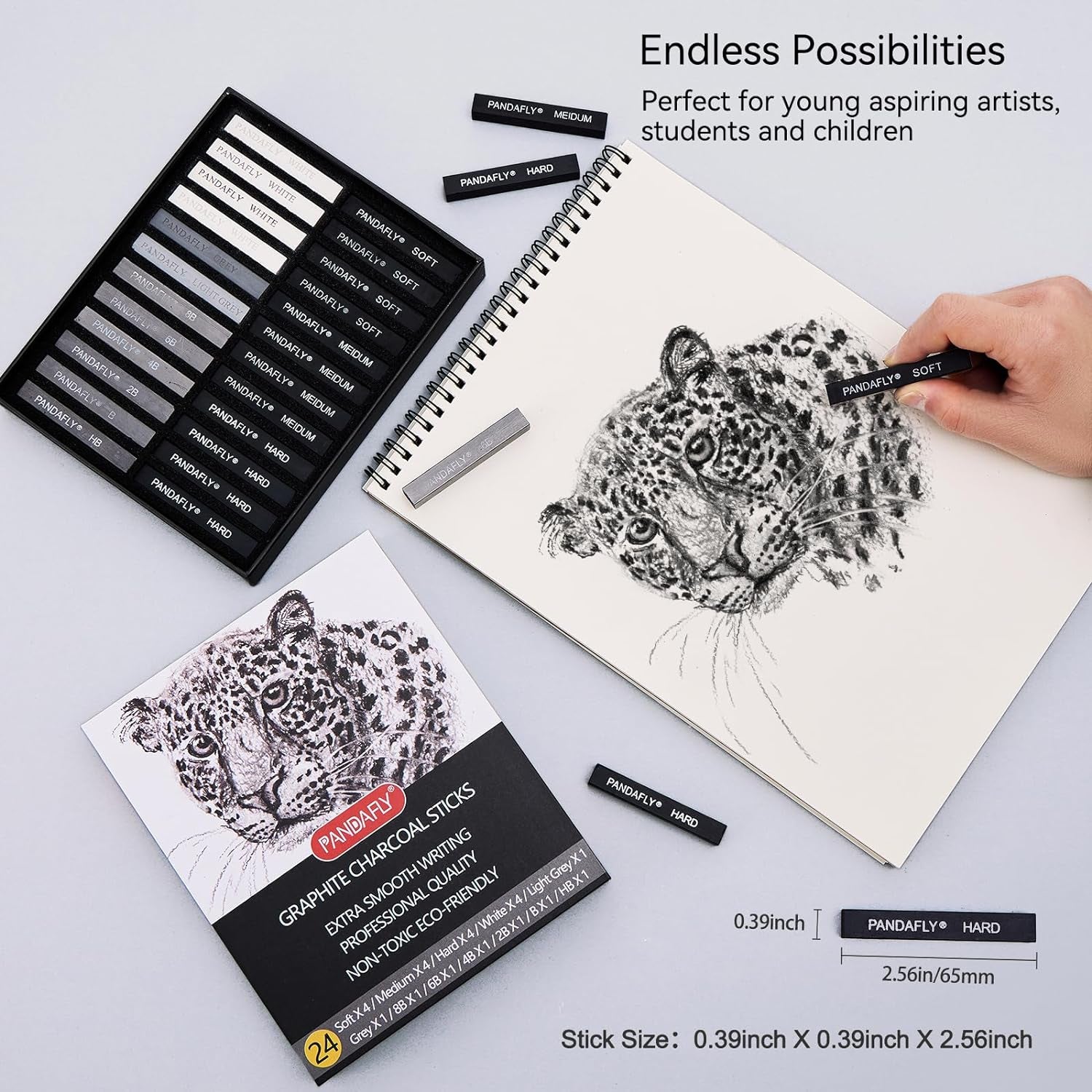 Compressed Graphite Charcoal Sticks, 24 Pieces Black & White Vine Charcoal Sticks for Drawing, Sketching, Shading, Charcoal Drawing Set for Beginners & Pro Artists