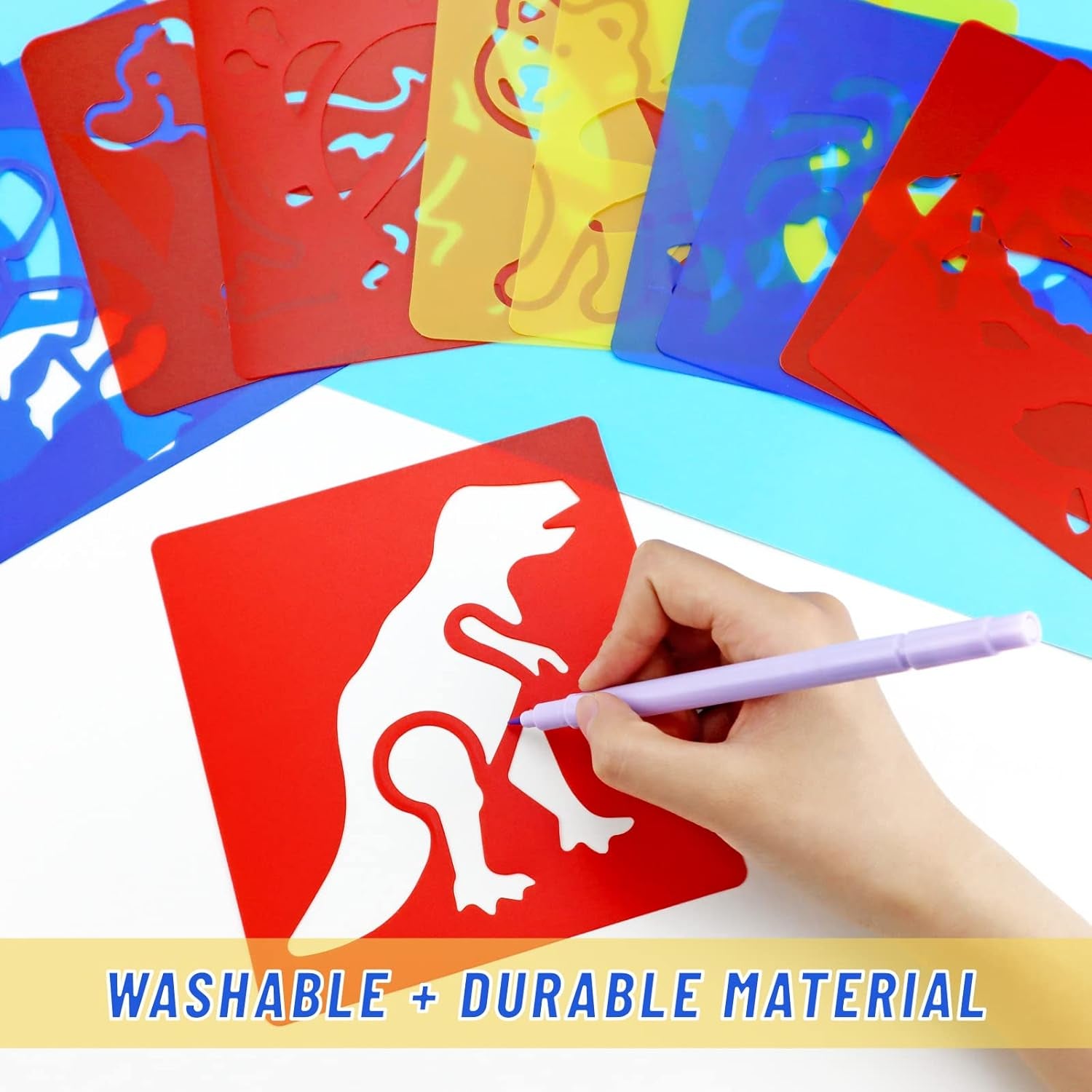 24 Pieces Stencils for Kids 5.9 X 5.5 Inches Drawing Stencils Chalk Stencils Large Washable Animal Themed Primary Shape Template for Kids Toddlers Preschooler (Animal Style)