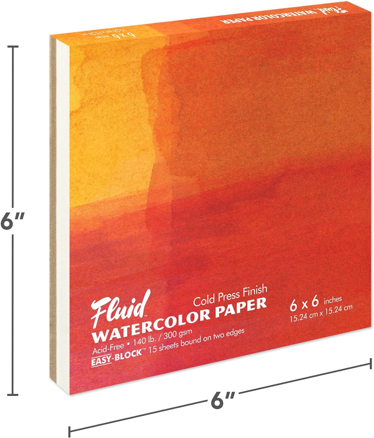 Artist Watercolor Block, 140 Lb (300 GSM) Cold Press Paper Pad for Watercolor Painting and Wet Media with Easy Block Binding, 6 X 6 Inches, 15 White Sheets