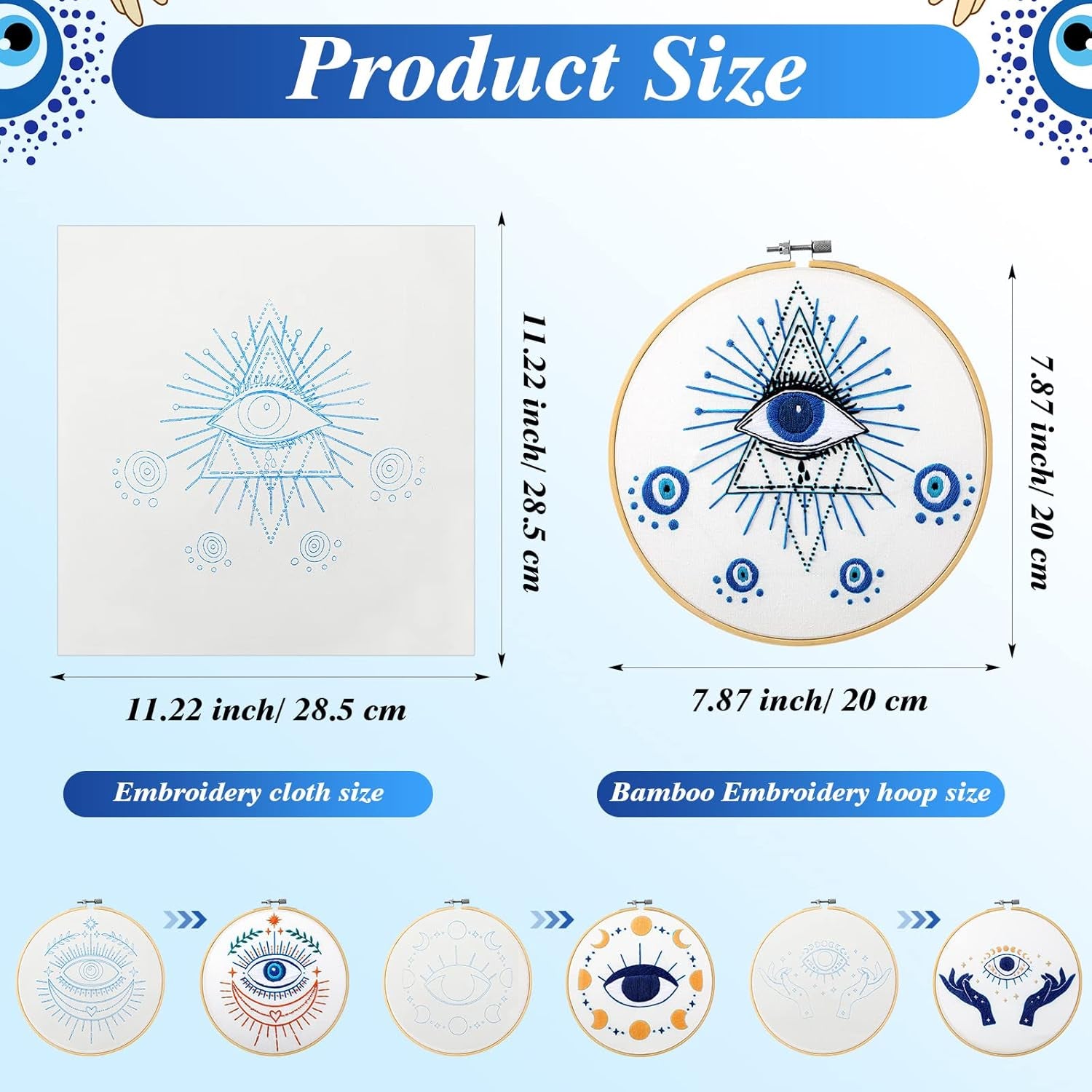 4 Set Embroidery Kits for Adults Beginner Evil Eye Cross Embroidery Kits with Patterns Instructions Embroidery Hoops Needles Colored Threads Needle Detector for Adult DIY