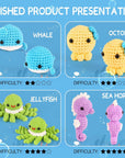 Crochet Kit for Beginners, Beginner Crochet Kit for Adults & Kids with Step-By-Step Video Tutorials, Knitting Kit, 4 Pattern Crochet Animal Kit - Whale, Jellyfish, Sea Horse and Octopus