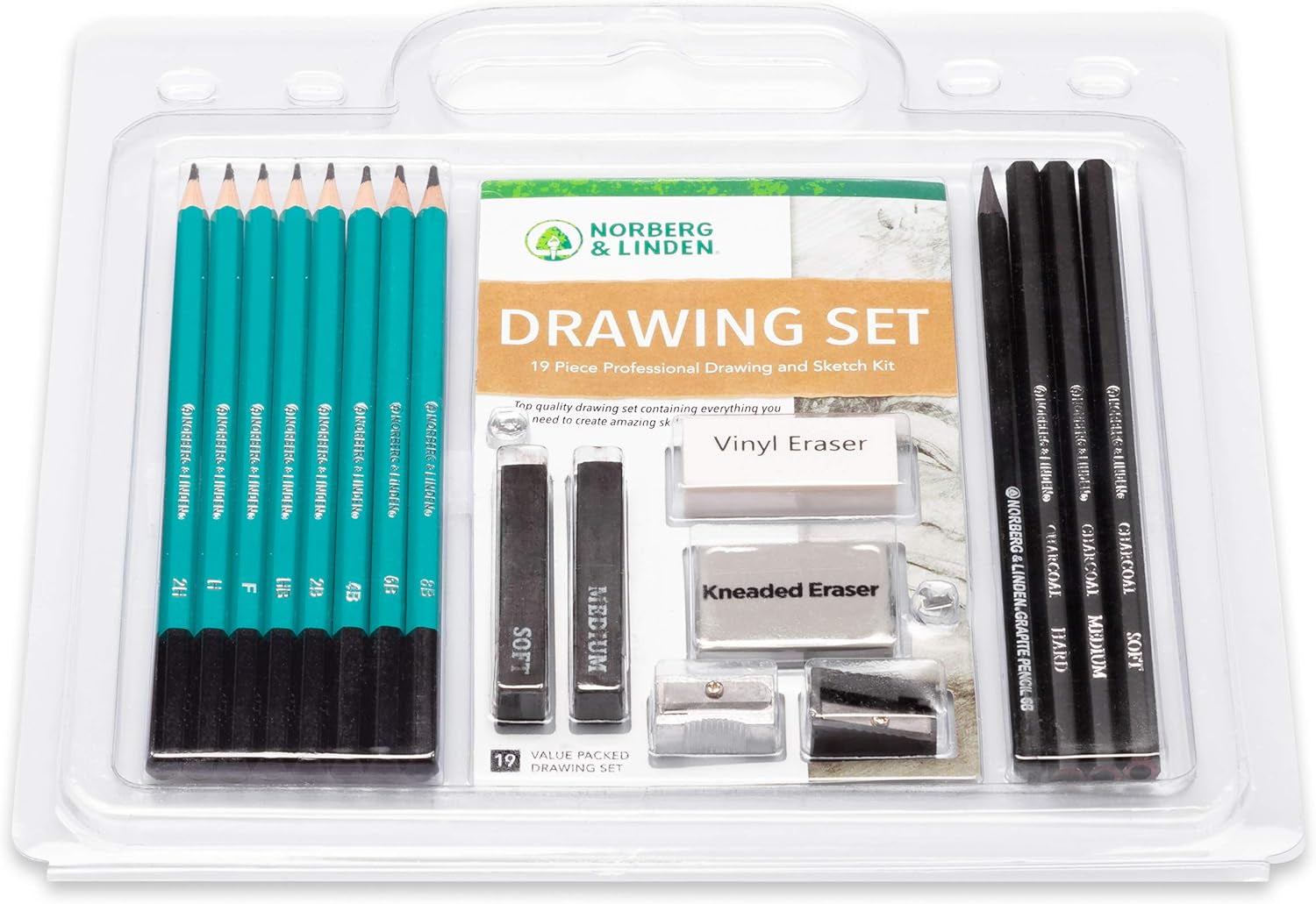 Drawing Set - Sketching and Charcoal Pencils - 100 Page Drawing Pad, Kneaded Eraser. Art Kit and Supplies for Kids, Teens and Adults