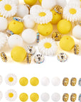 65Pcs Daisy Flower Silicone Focal Beads Yellow Silicone Rubber Beads Summer Focal Bracelet Beads Glass Rhinestone Beads for Necklace Spring’S Festival Jewelry Making