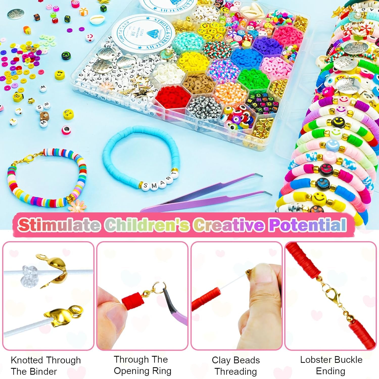 Flat Clay Beads Bracelet Making Kit Jewelry Making Kit for Beginner, 6Mm Flat Polymer Heishi Beads Letter Bead Friendship Bracelet Beads DIY Arts and Crafts Kit, Gifts Toys for Girls Age 6-12 (3000+)
