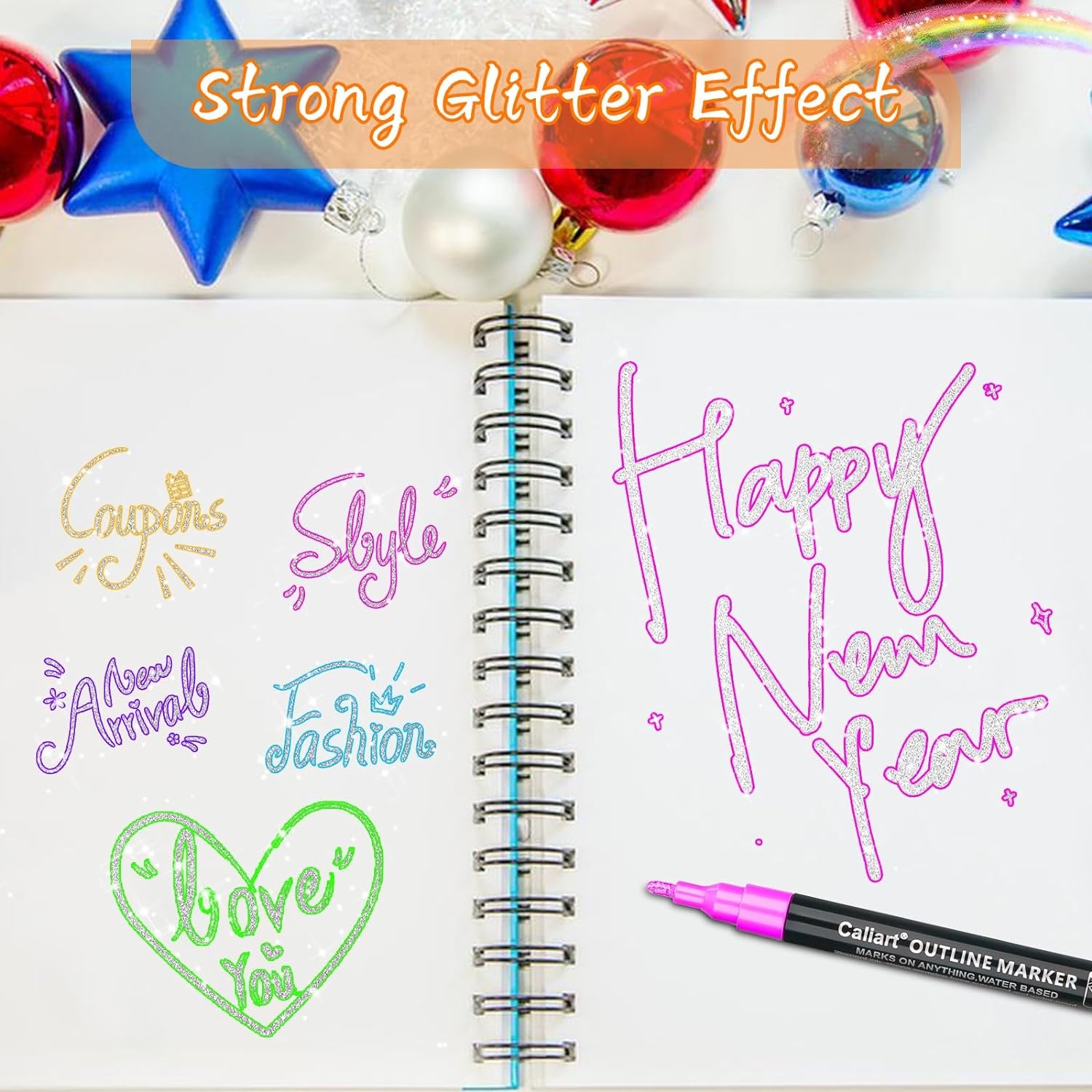 24-Color Shimmer Double-Line Drawing Doodle Outline Markers, Aesthetic Cute Preppy Stuff School Supplies, Glitter Markers Pens Set for Cards Lettering, Gift for 4-12 Year Old Girl Kids