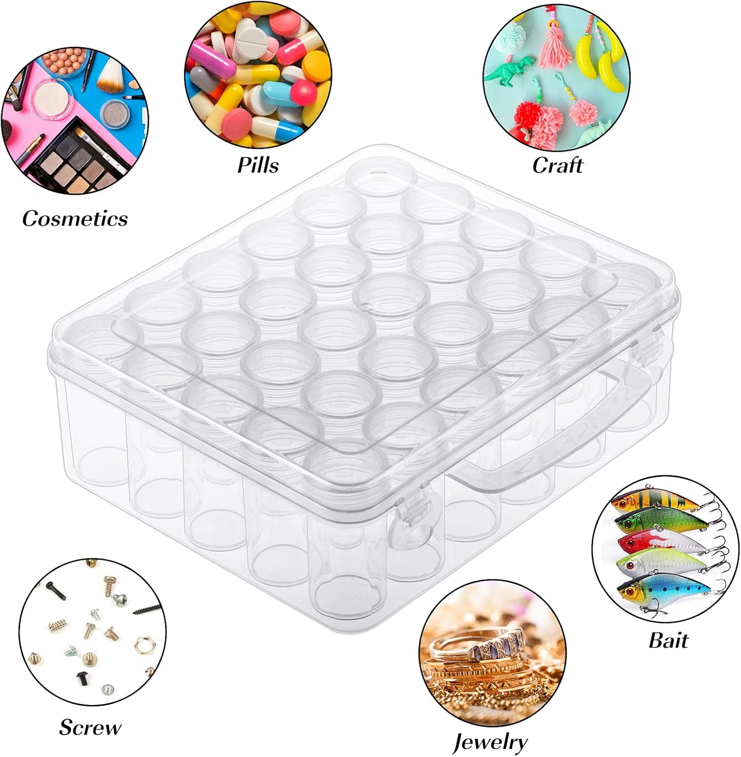 2 Pack X 30 Grids Embroidery Diamond Painting Storage Container Jars with Lid 200Pcs Label Stickers Plastic Beads Container for DIY Diamond Nail Art Crafts Seeds