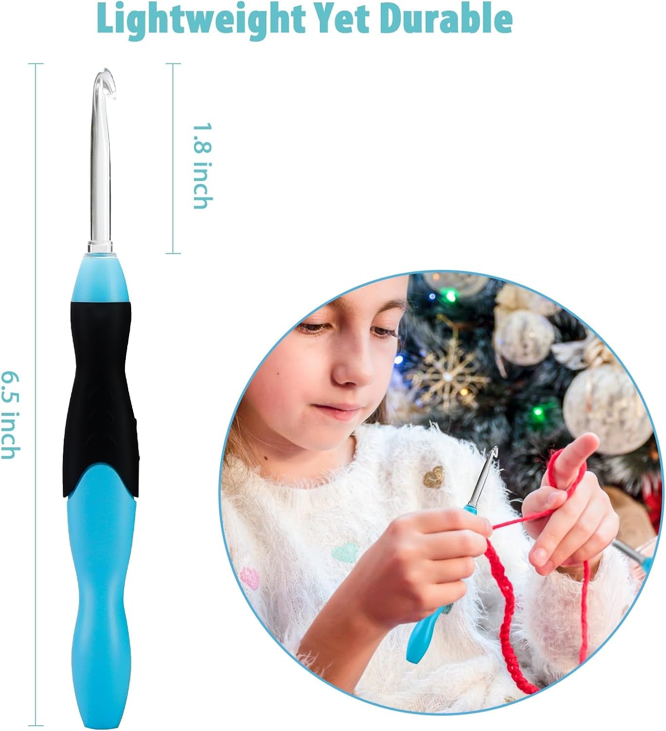 Light up Crochet Hooks - Crochet Kit for Beginners, Ergonomic Soft Grip, Rechargeable Light, 11 Interchangeable Heads - Ideal Crochet Set for Crocheting Yarn, Arthritic Hands, Crafting Delight