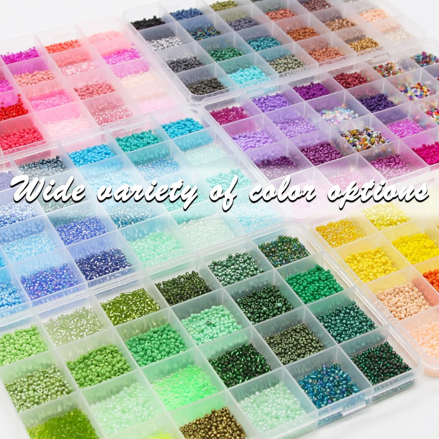 57600Pcs 2Mm Glass Seed Beads Small Craft Beads for DIY Bracelet Necklaces Crafting Jewelry Making Supplies with Beading Needles Elastic Strings (144 Colors, 400Pcs per Color)
