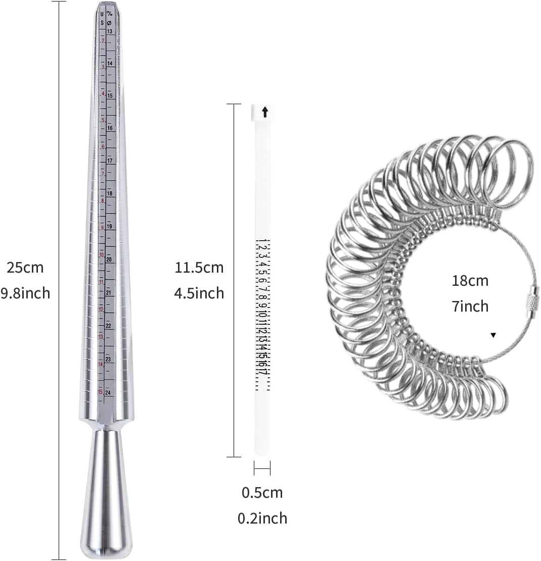 US Ring Sizing Kit,Gauge Set with Measuring Tool,Sizes 0-15 Steel Ring Mandrel.Finger Sizer1-13 with Half Size,Measuring Wedding Rings