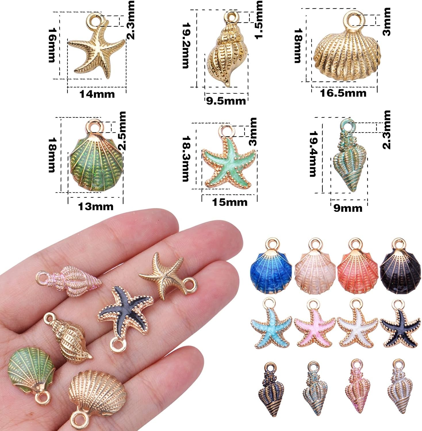 60Pcs Alloy Ocean Starfish Seashell Conch Charms Colorful Enamel Ocean Life Sea Animal Pendants Charms Craft Supplies for DIY Jewelry Making Birthday Wedding Party Favor Gifts