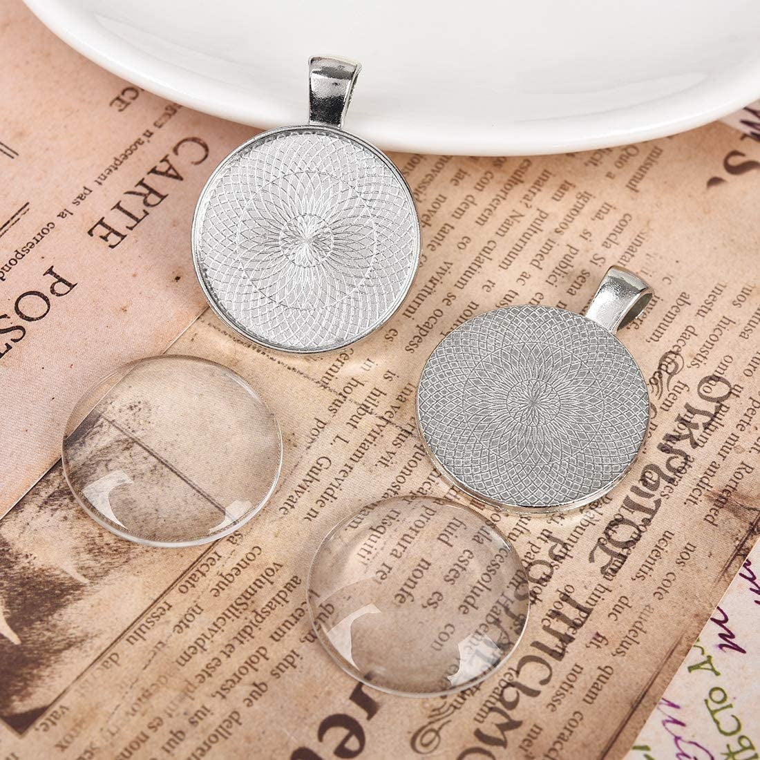 40 Pcs Silver Pendant Trays with 40 Pcs Transparent Glass Cabochons, round Pendant Bezels 1 Inch/25Mm for Photo Pendant Resin Craft Jewelry Making, Total 80 Pcs