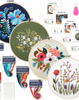 4 Pack Flower Embroidery Kit for Beginners with Pattern and Instructions, Cross Stitch Kits Include 2 Wooden Embroidery Hoops Color Threads Needlepoint Kit for Adults