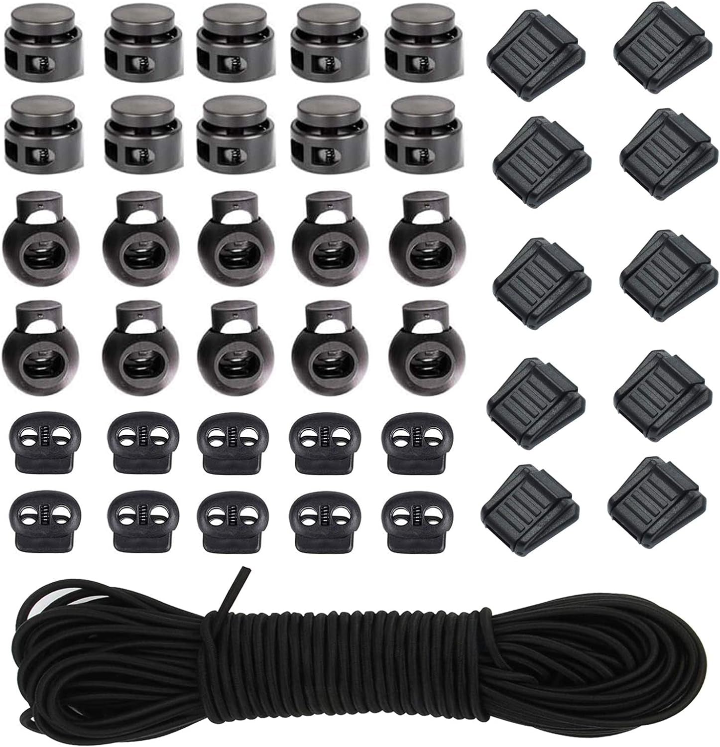 UD 40Pcs Plastic Cord Locks with 18-Inch 65Ft Elastic Cord Stretch String for Drawstring, Shoelaces, Clothing, Backpack, Bags (Black)