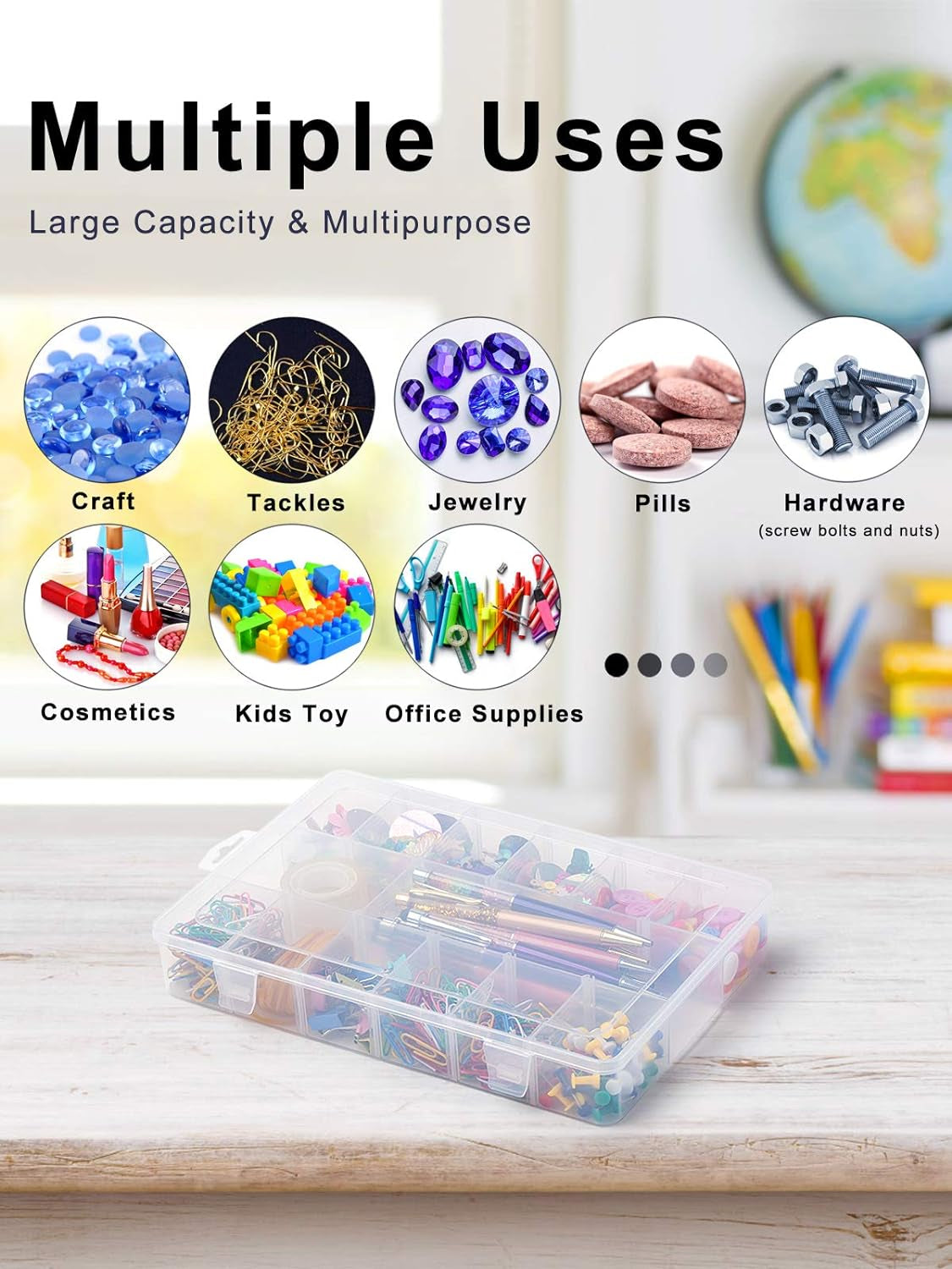18 Grids Large Plastic Compartment Container, Bead Storage Organizer Box Case with Adjustable Removable Dividers for Jewelry Craft Tackles Tools, Size 11.7 X 7.7 X 1.7 In, White