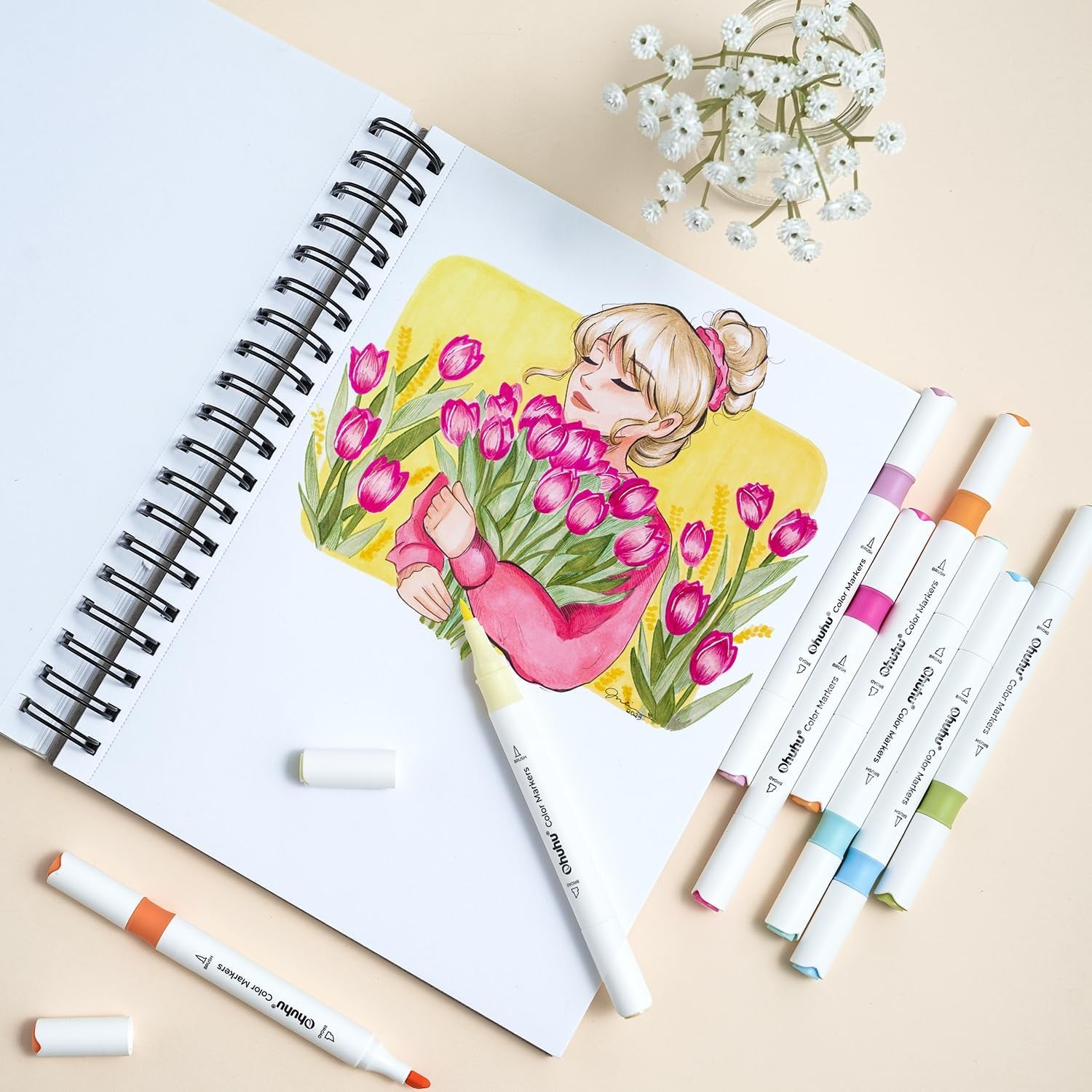 Markers for Adult Coloring Books: 64 Colors Art Markers Dual Brush Chisel Tips Drawing Pens Water-Based Coloring Markers for Kids Adults Calligraphy Sketching Bullet Journal with Storage Case