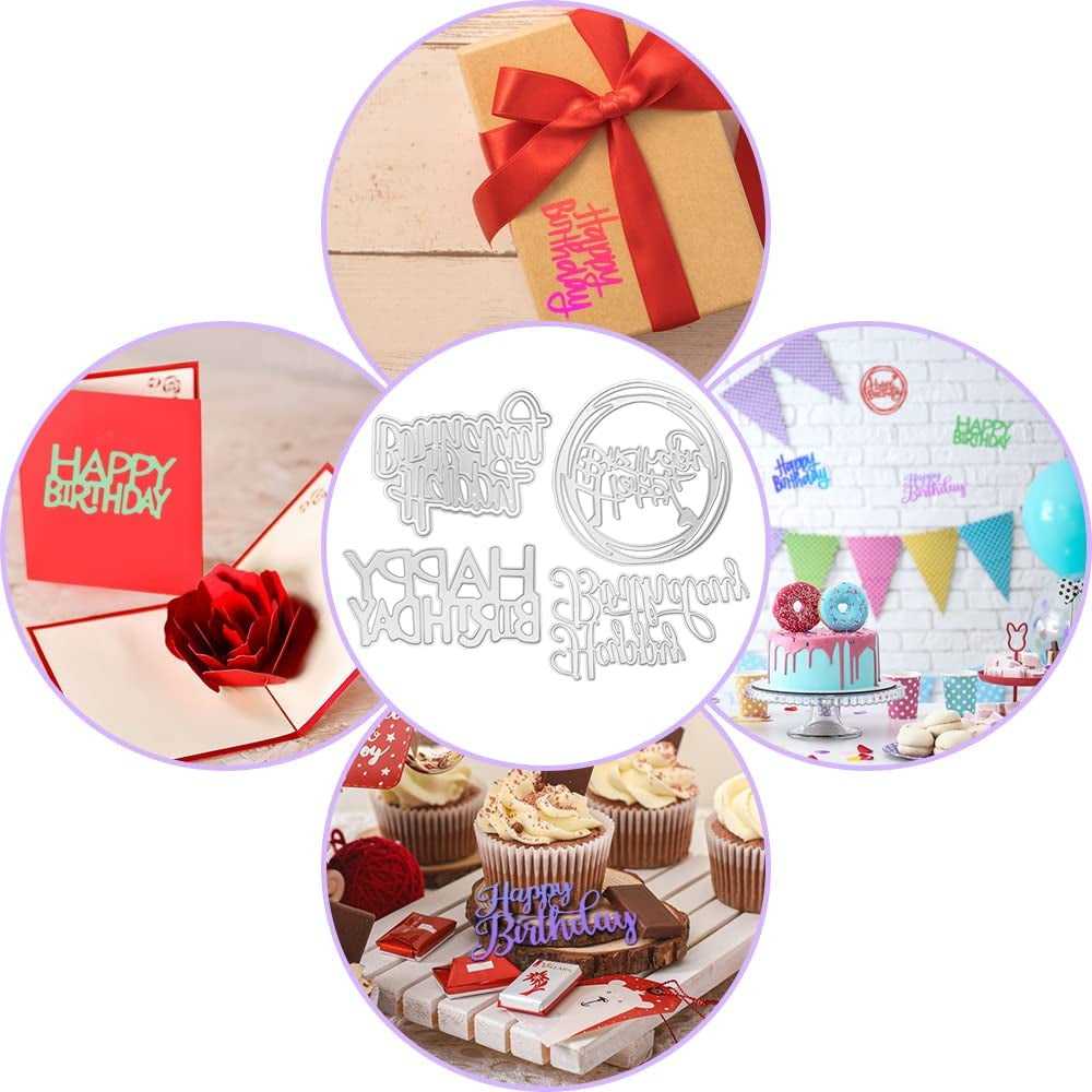 4 Set Die Cuts for Card Making,  Happy Birthday Cutting Dies Card Making Supplies DIY Die Cutters Card Making Die Stencils for Scrapbooking