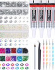 B7000 Jewelry Glue with Rhinestones for Crafts, 4500Pcs Rhinestones with Gems Adhesive for Shoes Cloth Fabric with Picker Pencil for Crafting Diamond Art Graduation Cap Decorations