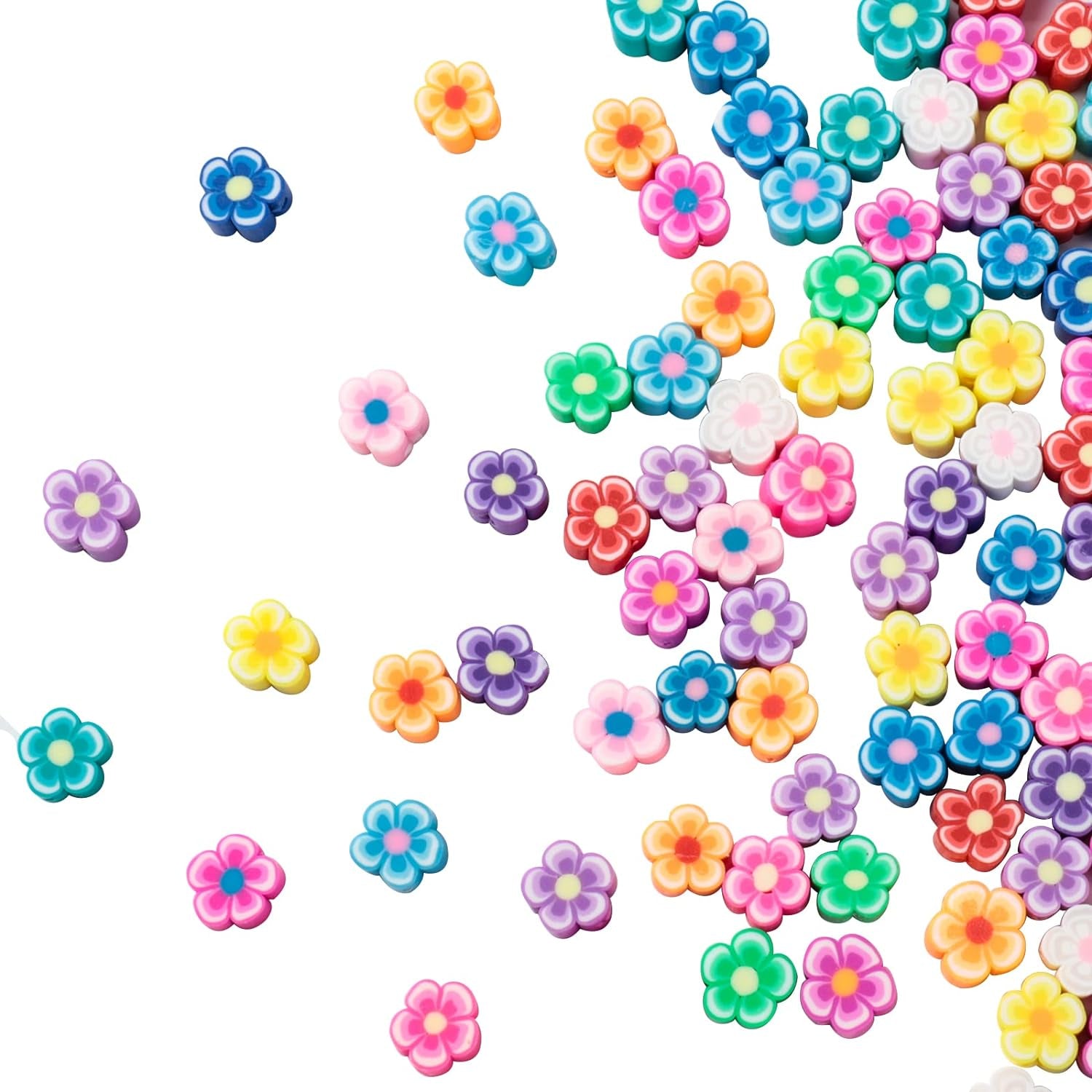 100 Pcs Flower Beads Colored Polymer Clay Beads for DIY Jewelry Bracelet Earring Necklace Craft Making Supplies