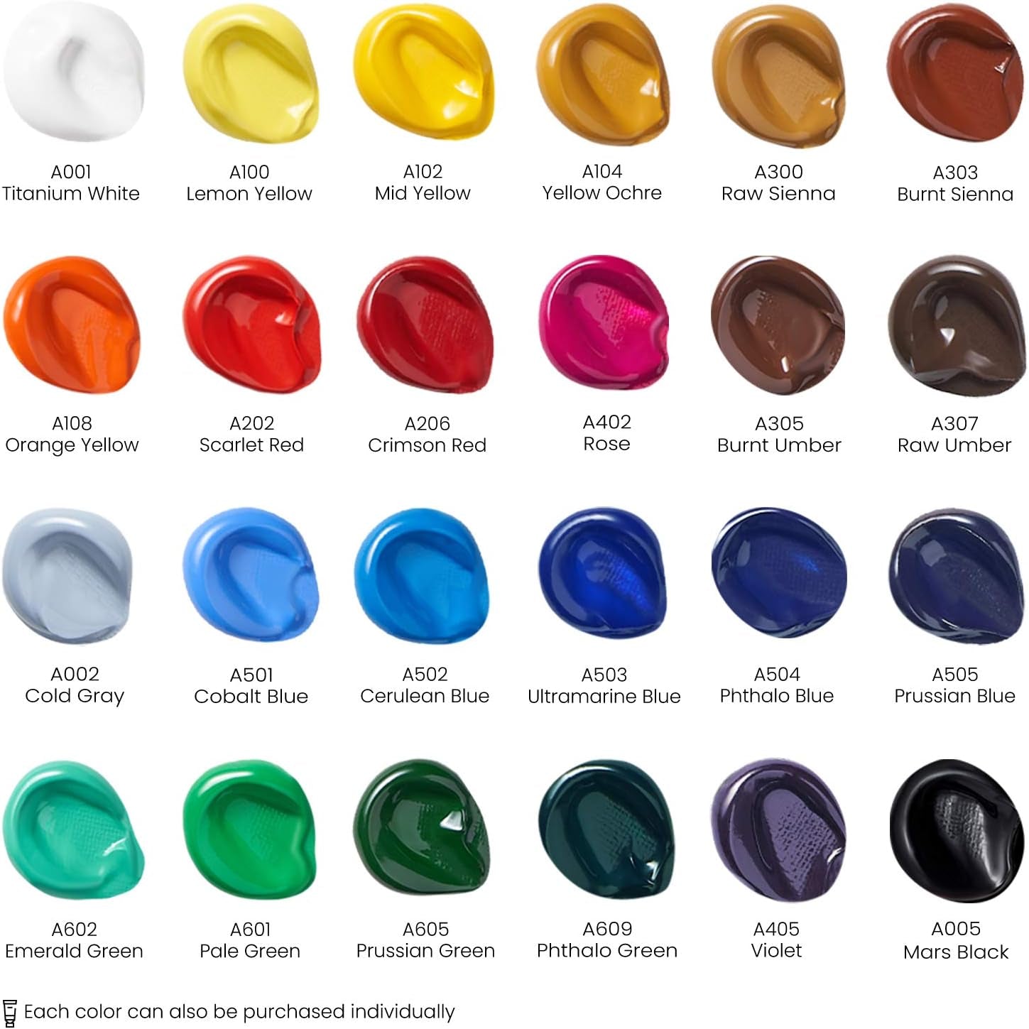 Acrylic Paint Set of 24 Tubes (0.74 Oz, 22 Ml) Non Toxic Acrylic Artist Paints, Heavy Body Acrylic Paint Art Supplies for Canvas Painting
