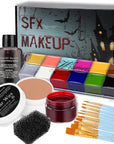 Face Paint Kit Sfx Makeup Special Effects Makeup Kit with Wound Scar Wax, Fake Scab Blood, Makeup Spatula for Halloween Cosplay Makeup Oil Based Professional Face Paint Makeup Palette Set