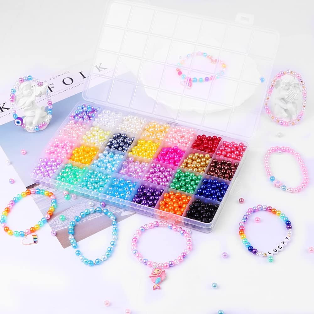 Pearl Beads for Bracelets Making 28 Colors Pearl Beads, 1680Pcs Multicolor Pearl Beads for Necklaces Earrings Making, round Pearl Beads Kit DIY Crafts for Girls Kids Adults