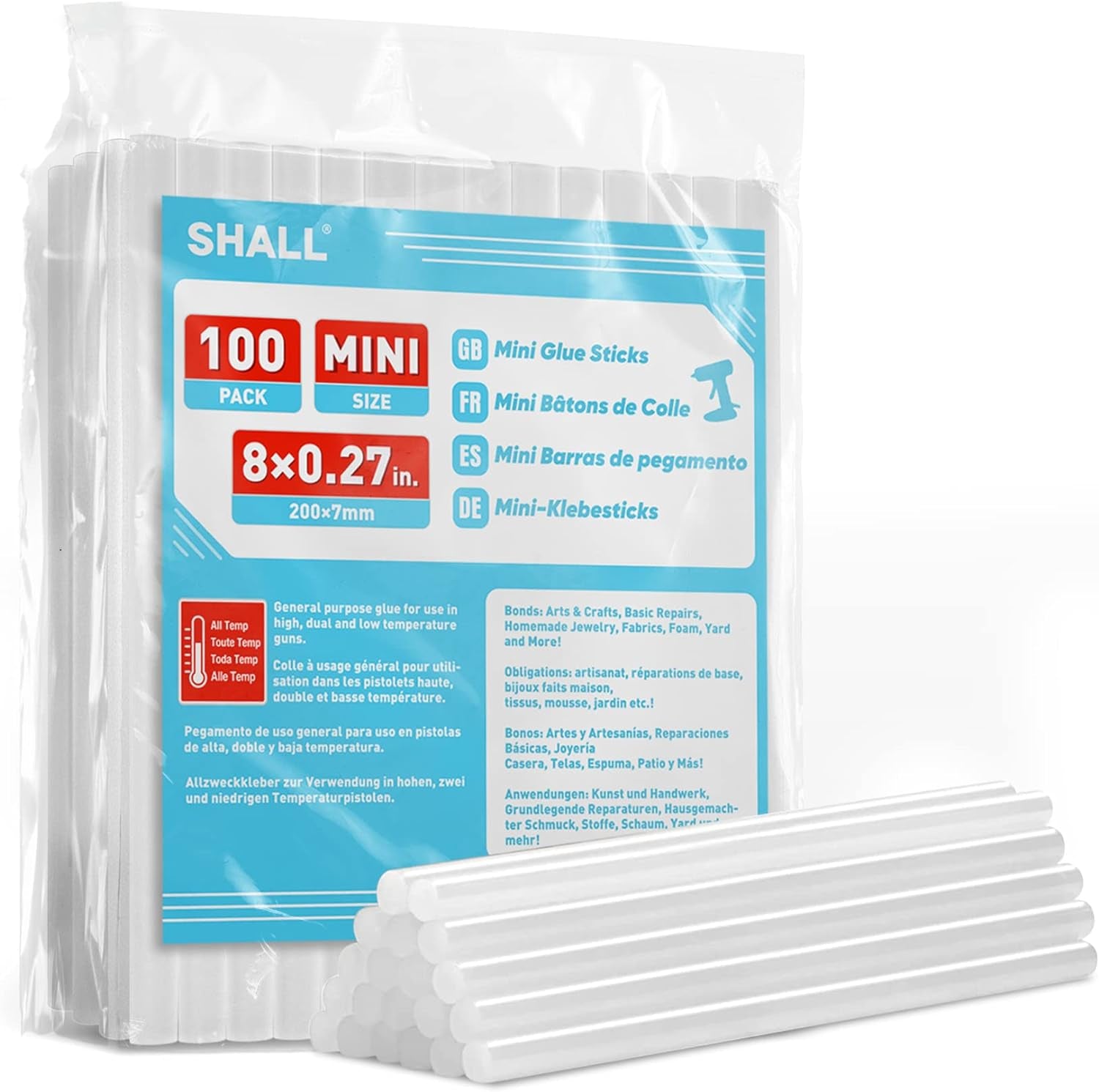 Mini Hot Glue Sticks, 0.27” Dia X 4” Long, 220-Pack Clear Hot Melt Glue Gun Sticks for All-Temp Mini Glue Guns, Multipurpose for Kids Adults DIY Art Craft Sealing Repairing Festival Decoration