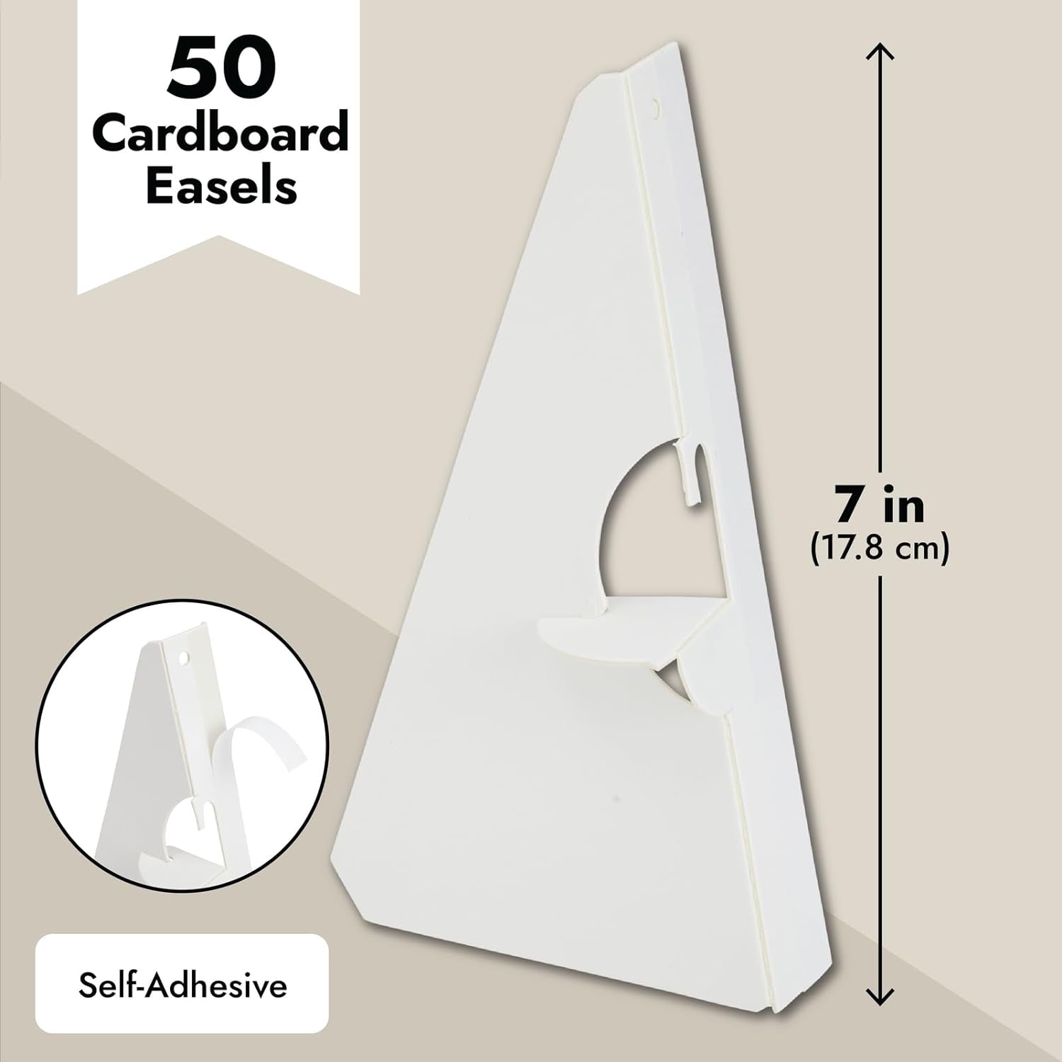 50-Pack Self-Stick 7 in Cardboard Easel Backs, Picture Frame and Art Easel Stand Bulk Pack for Photographs, Artwork, Posters, Signs, and Craft Projects (White)
