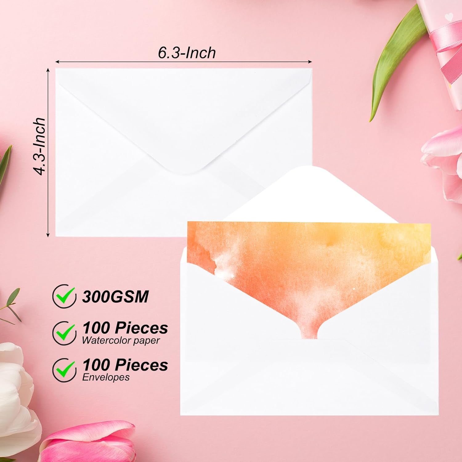 50 Sets Pure Cotton Watercolor Cards 140Lb/300 GSM Postcards with Envelopes for Art Painting Creative Thank Notes, 4X6 Inch