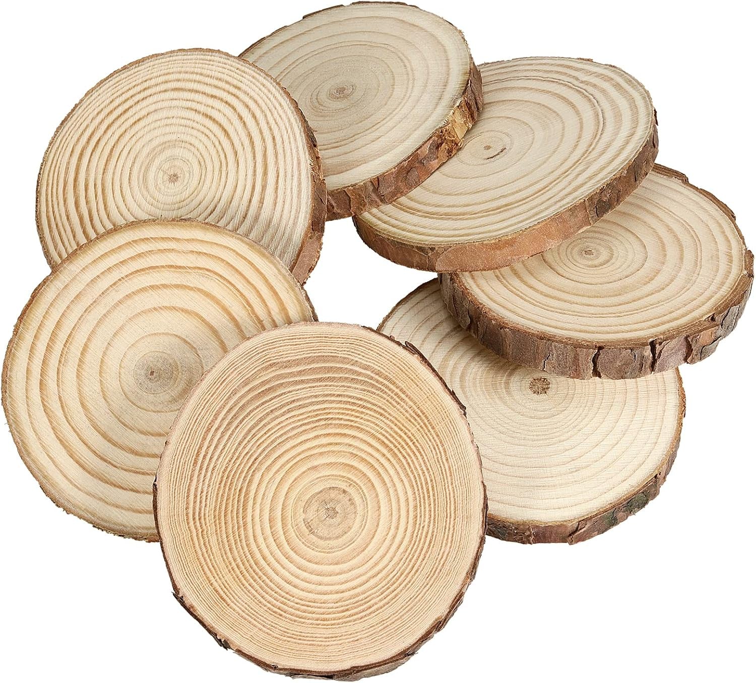 80 PCS 3.5-4 Inch Wood Slices, Natural Wood Circle Slices with Bark, Unfinished Wood Discs for DIY Crafts, Christmas Ornaments, Wedding Decorations