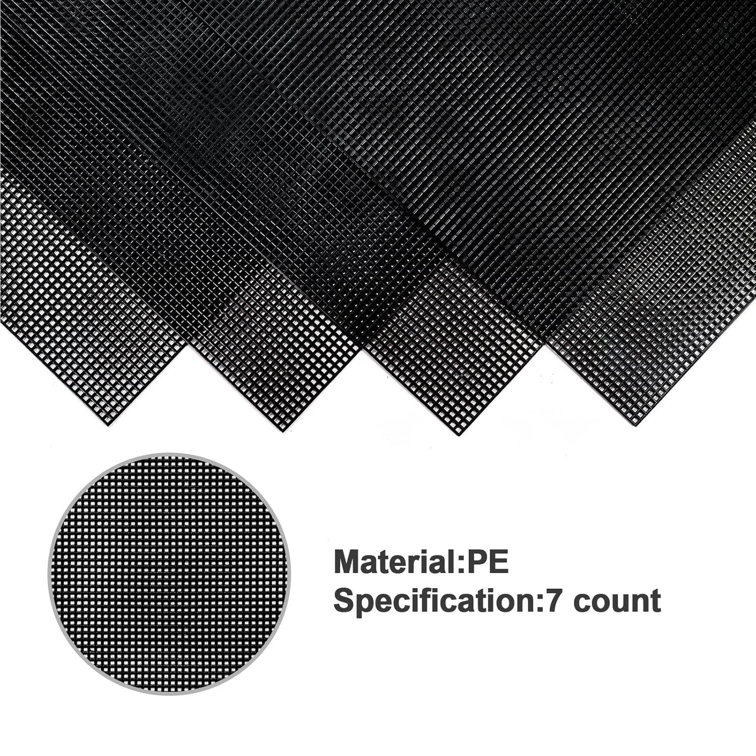 4 Pieces 7 Count Black Plastic Mesh Canvas Sheets for Embroidery, Acrylic Yarn Crafting, Knit Crochet Projects and Make Aquarium Dividers (10.5 X 13.5 Inch)