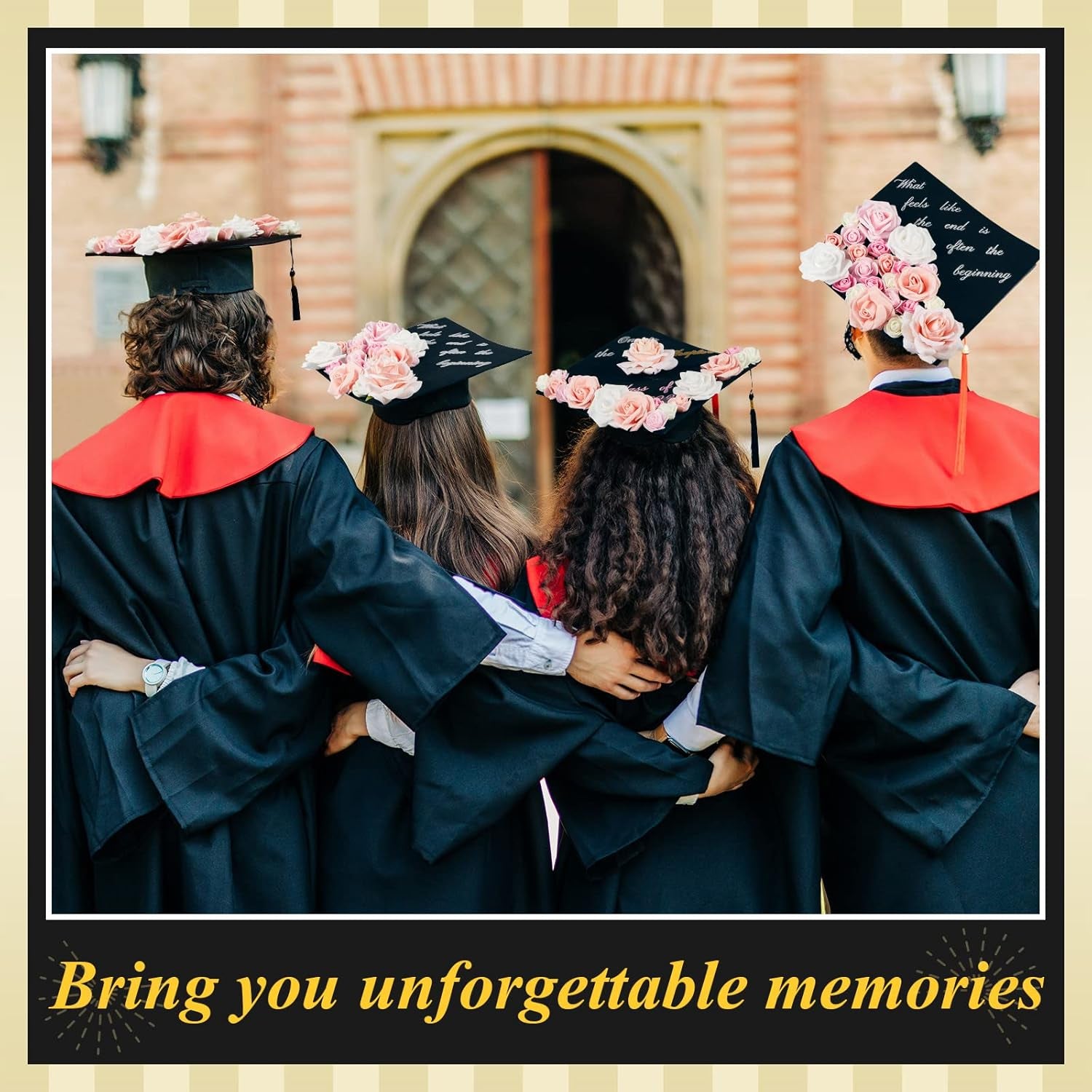 39 Pcs Graduation Cap Decorations Kit Include 29 Faux Flowers Heads Glue Gun 6 Glue Sticks 3 Sheets Glitter Quotes Cap Topper Decoration Kit for Graduation DIY (Cap Not Included)