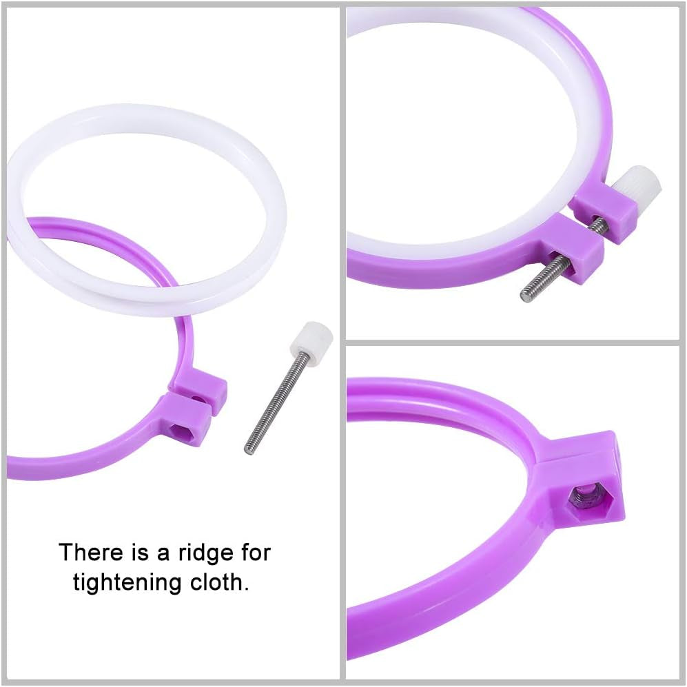 6 Pieces Embroidery Hoops and 15 Needles, Plastic Circle Cross Stitch Hoop Ring Embroidery Circle Set, 3.4 Inch to 10.4 Inch (Multicolor)