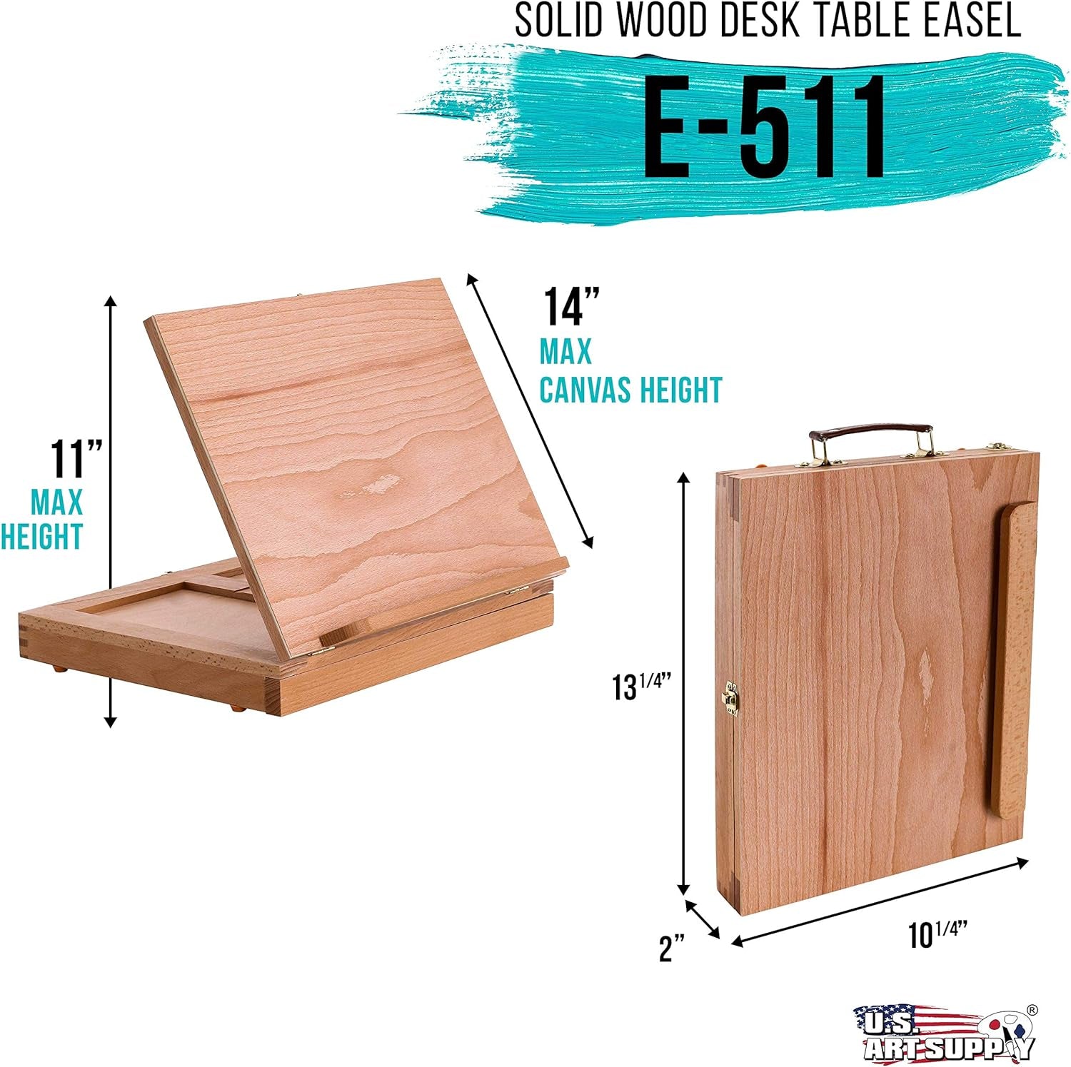 Solid Solana Adjustable Wood Desk Table Easel with Storage Drawer, Paint Palette, Premium Beechwood - Portable Solid Wooden Artist Easel Top Board - Canvas Painting, Drawing Book Stand