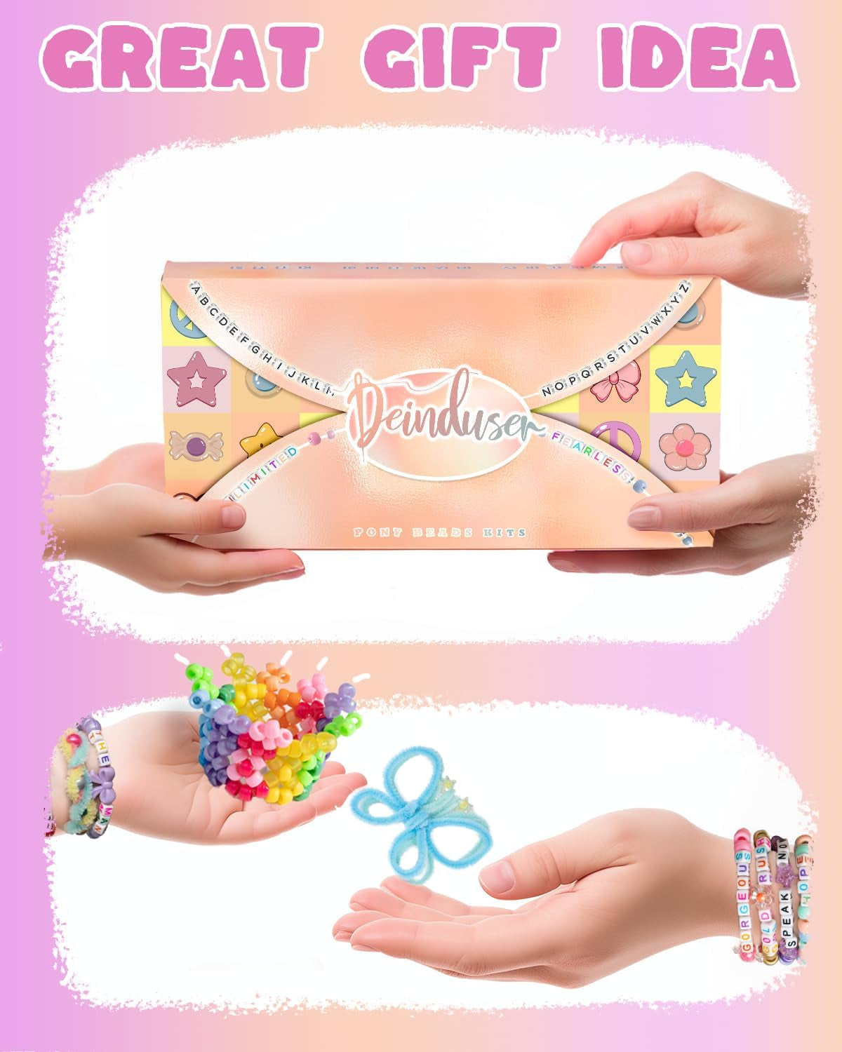 Kawaii Pony Beads Kit, Rainbow Kandi Beads and 1200Pcs Square Colorful Letter Beads, 32 Colors Plastic Craft Beads Bulk for Bracelets with 10 Beads Pipe Cleaners (Fashion Week)