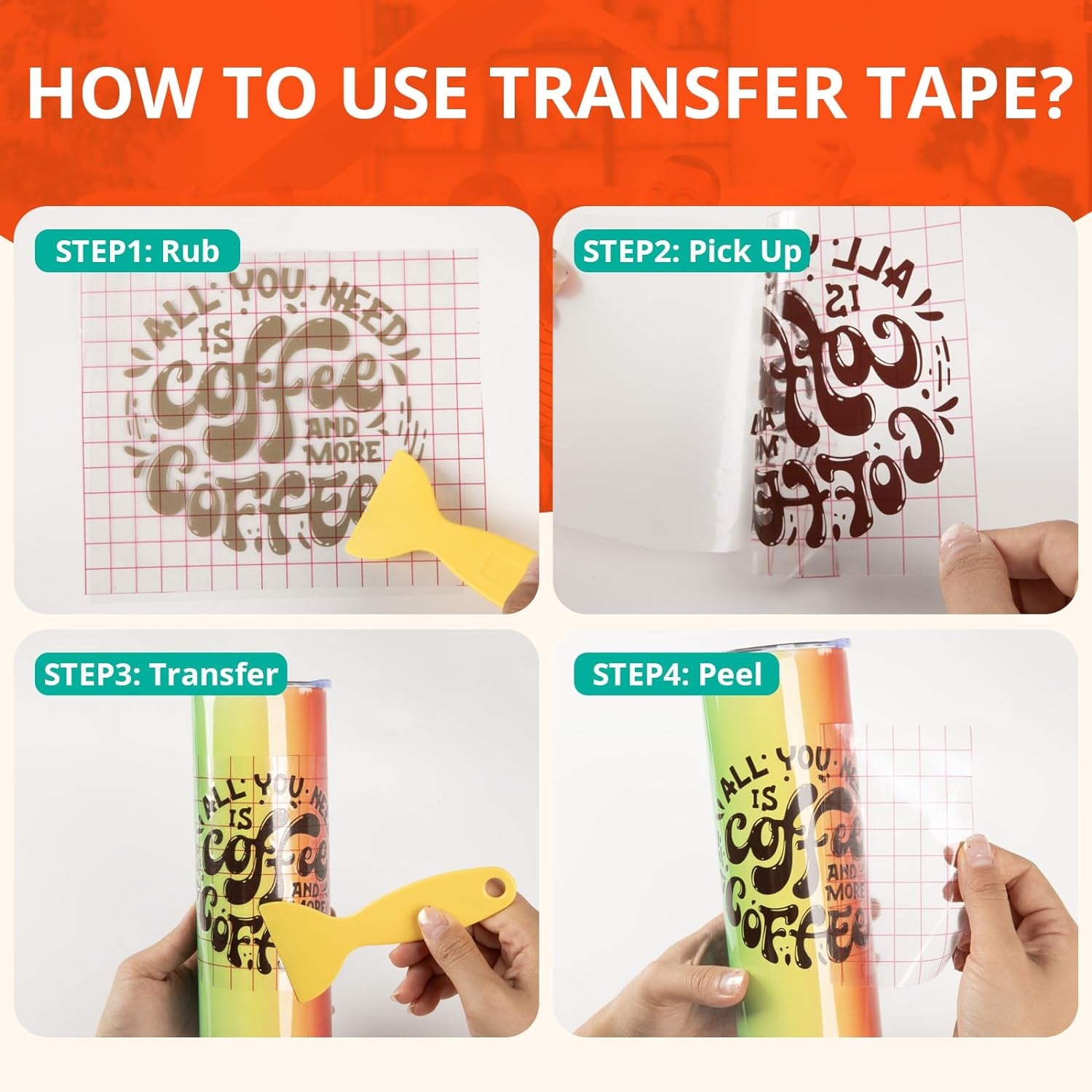 Vinyl Transfer Tape, Medium Tack, Red Grid, 12" X 12 FT, for Cricut Signs, Stickers, Decals, Walls, Doors & Windows