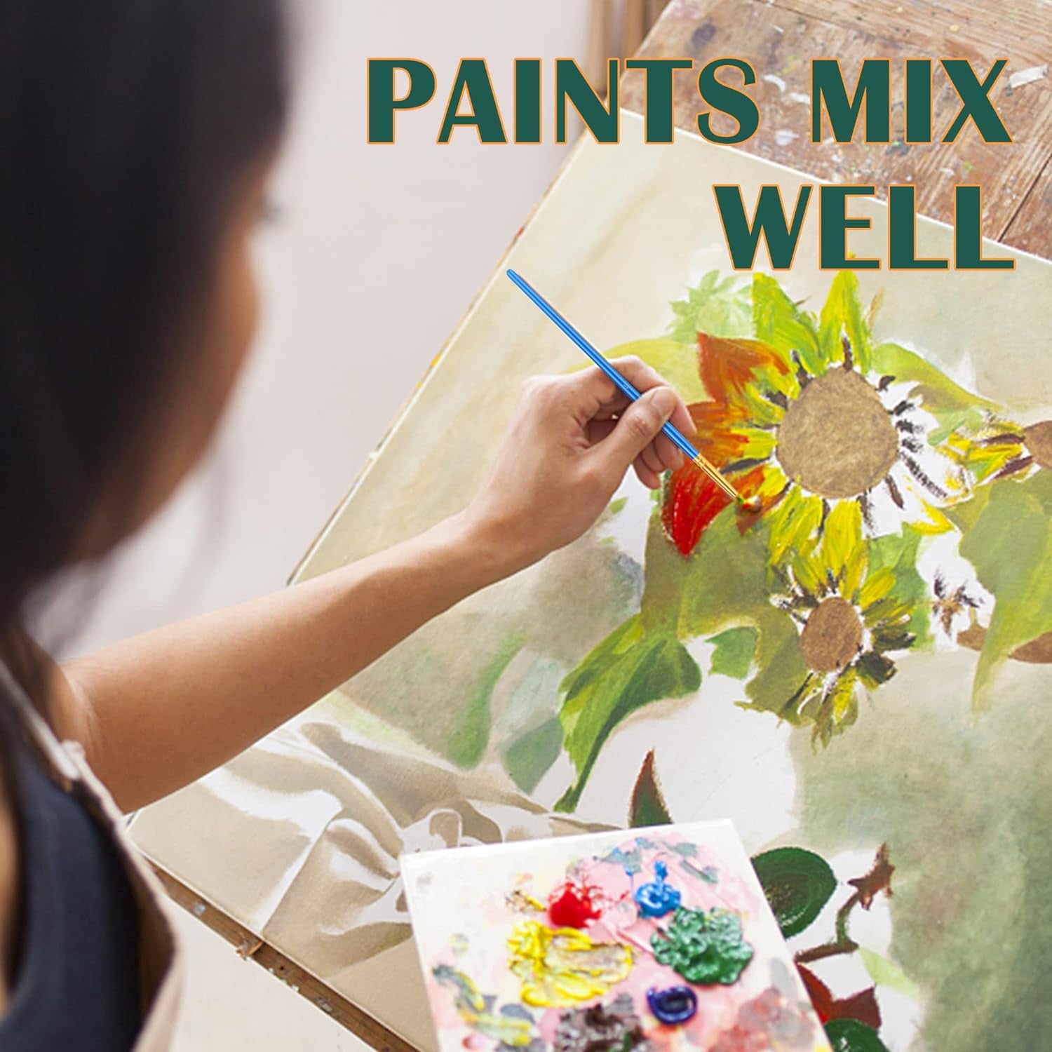 Acrylic Painting Set with 1 Packs / 10 PCS Nylon Hair Brushes 12 Color Tubes (12Ml, 0.4 Oz) 1 PCS Paint Plate and 4 PCS Canvas for Acrylic Painting Artist Professional Kits